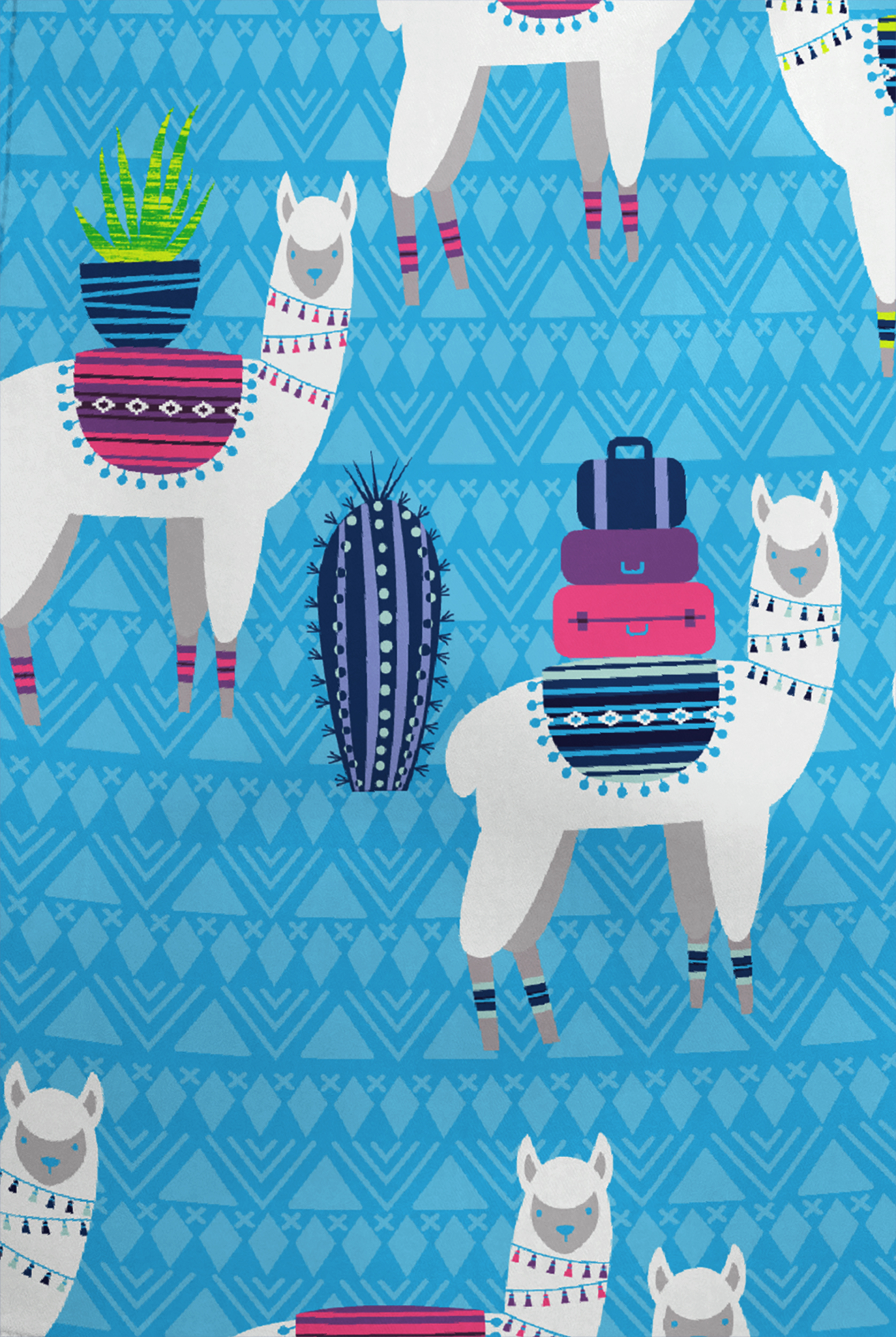 Butter-Soft STRETCH Llama Vacation Turquoise Women's 4-Pocket Crisscross Print Scrub Top