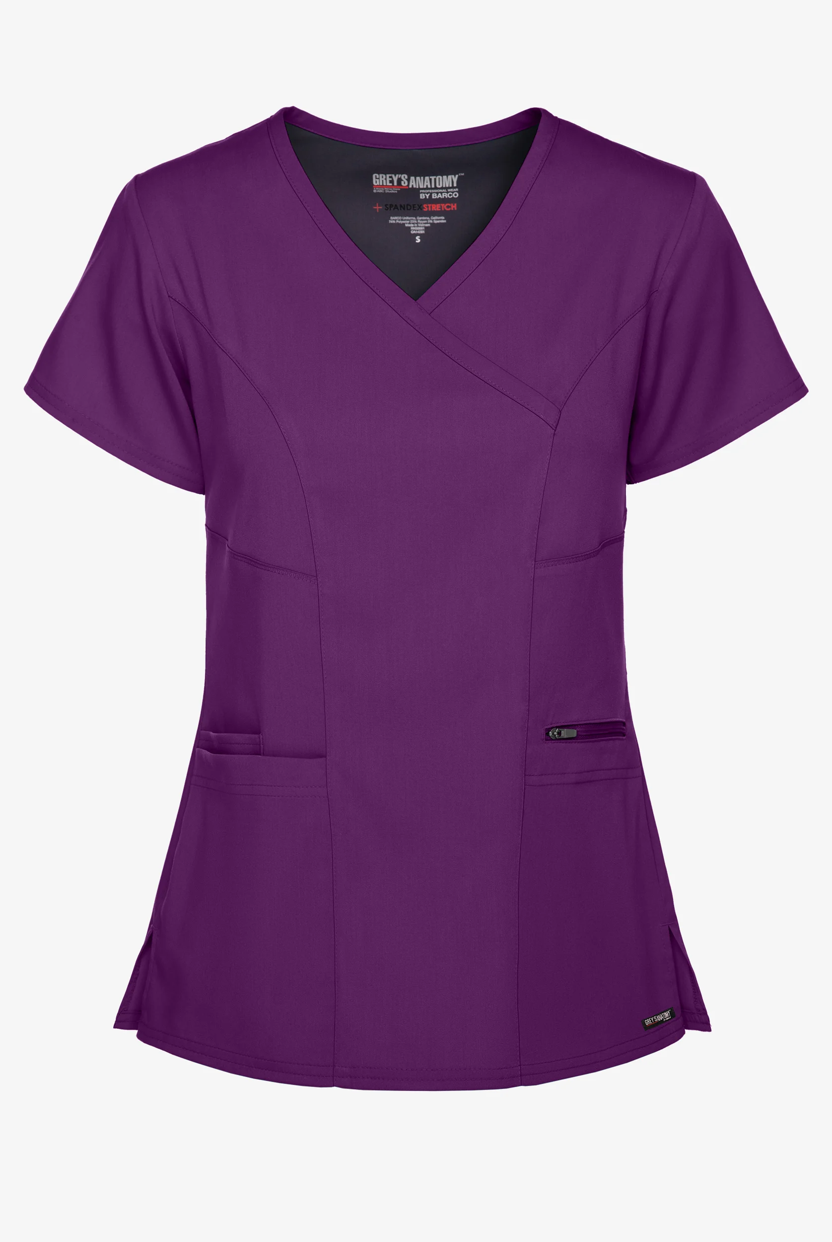 Grey's Anatomy by Barco Spandex STRETCH Kim Women's 3-Pocket Mock Wrap Scrub Top