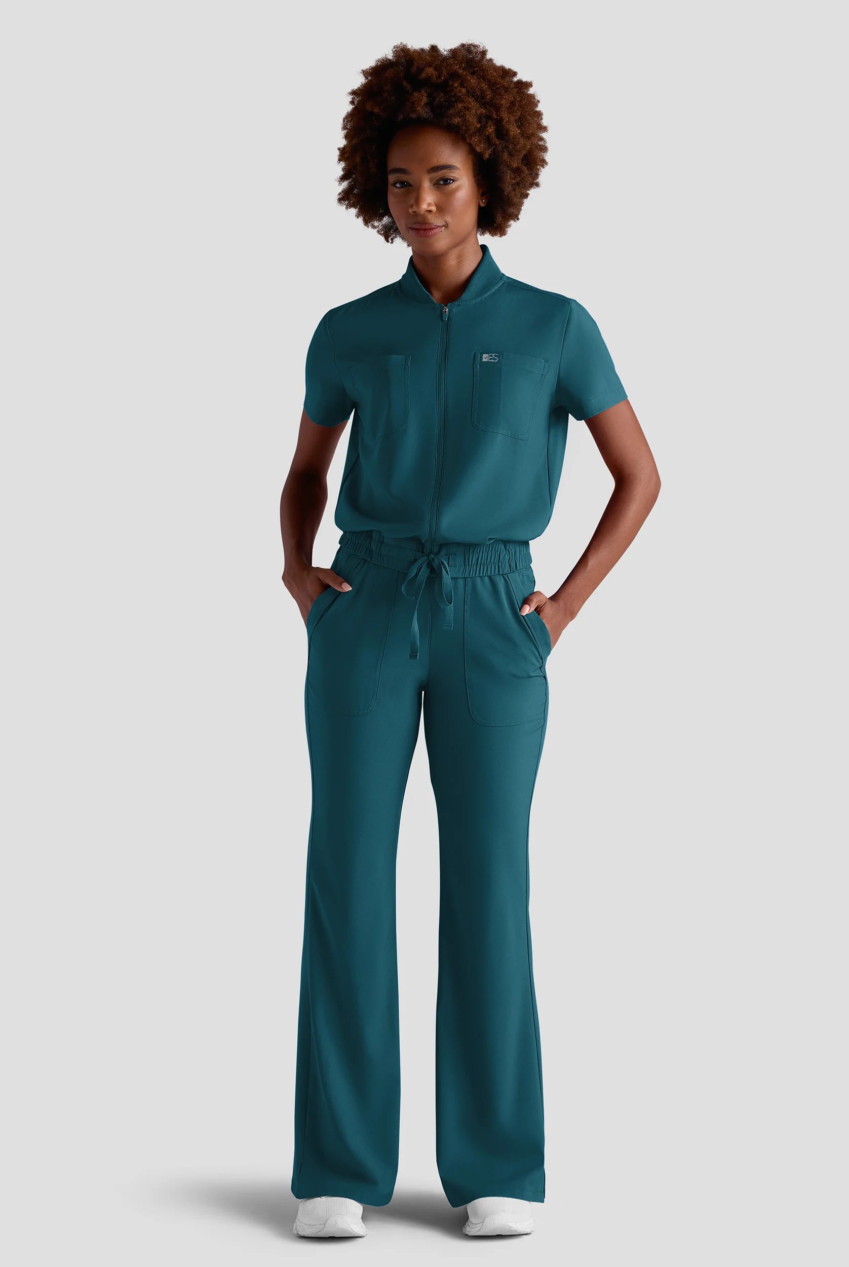 Easy STRETCH Nika Women's Zip Front Scrub Top&ndash; 2-Piece Jumpsuit Top