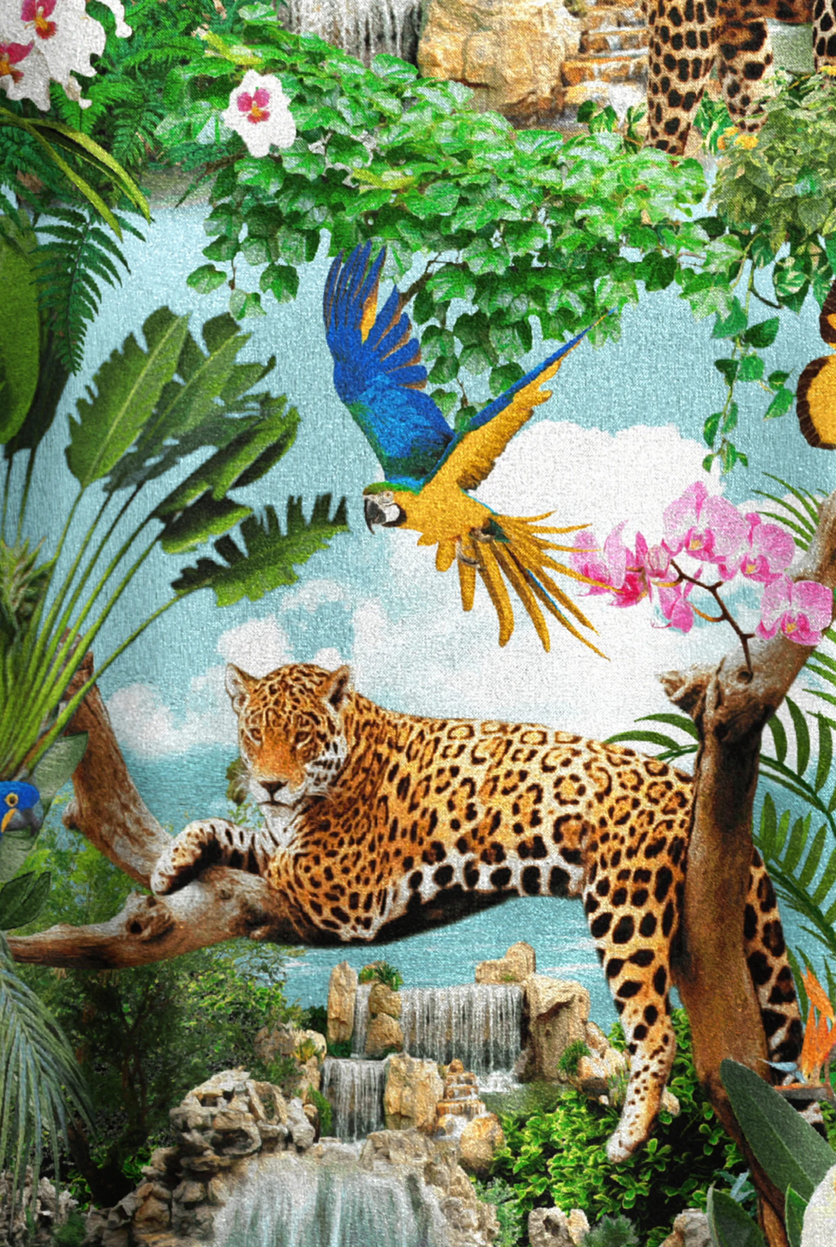 Easy STRETCH Tropical Paradise Women's 4-Pocket Raglan Sleeve V-Neck Mock Wrap Print Scrub Top