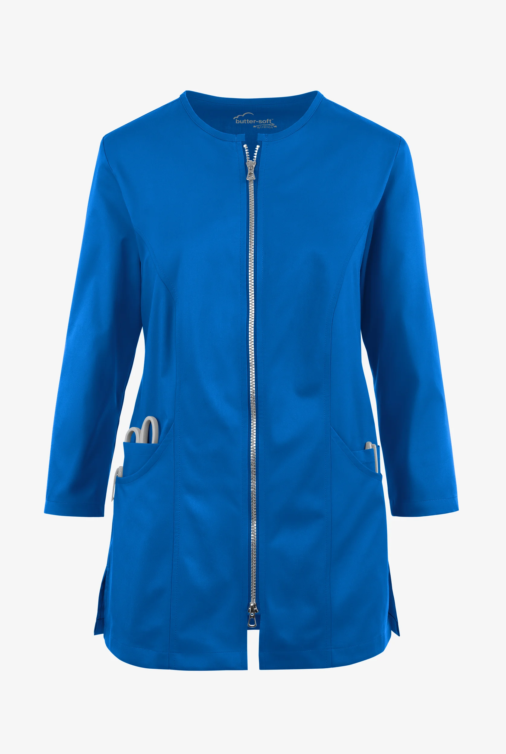 Bata de consulta UA Butter-Soft STRETCH con cuello redondo y 4 bolsillos para mujer