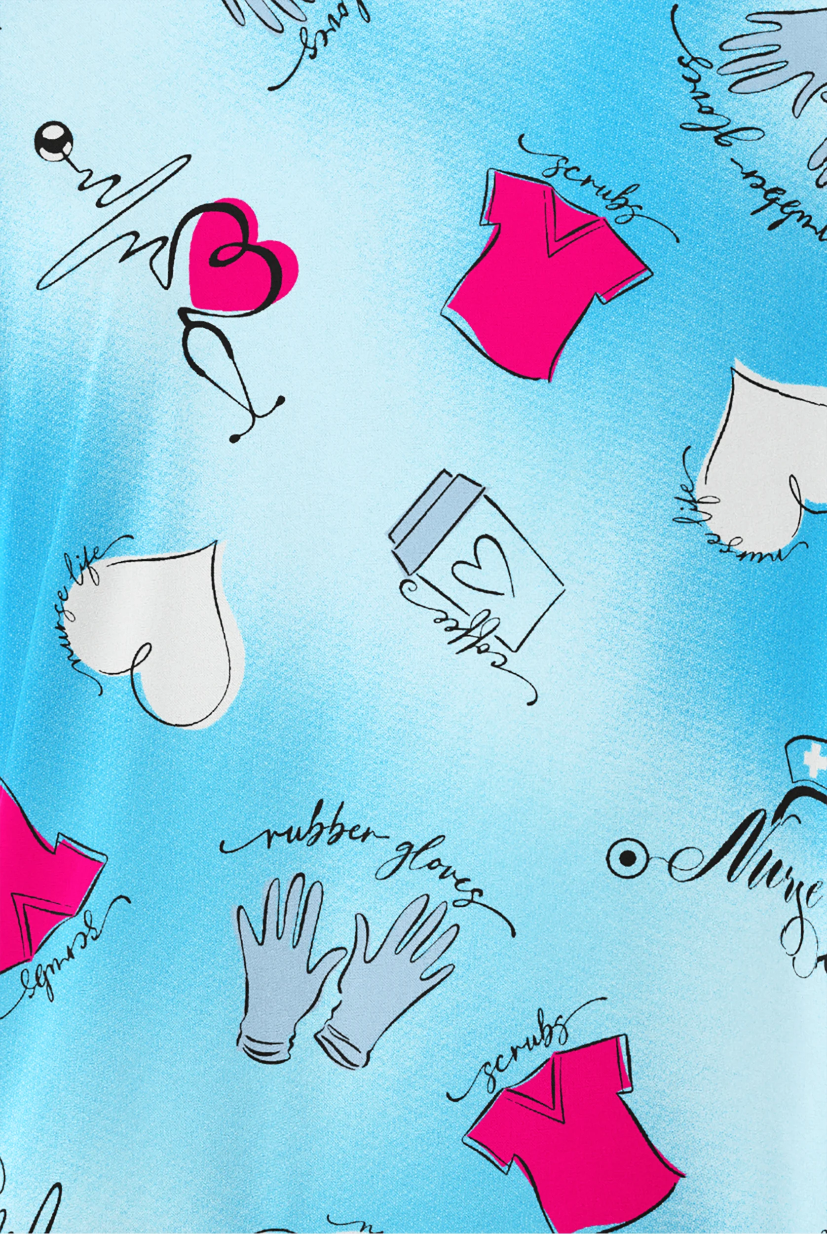 Butter-Soft Originals Healing Hearts Dew Women's 3-Pocket Raglan Sleeve Mock Wrap Print Scrub Top