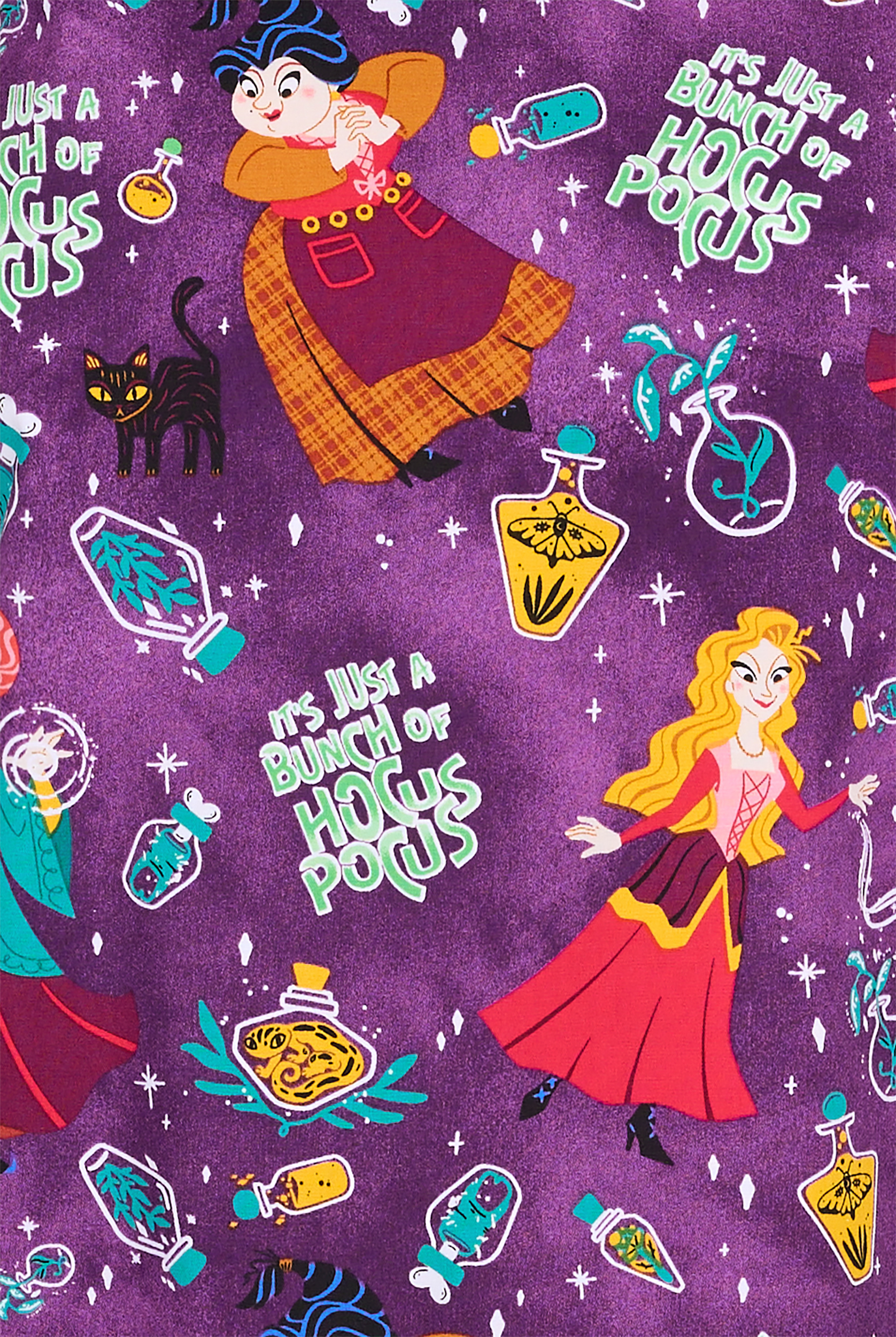 Tooniforms Disney's Bunch Of Hocus Pocus Women's 2-Pocket STRETCH V-Neck Print Scrub Top