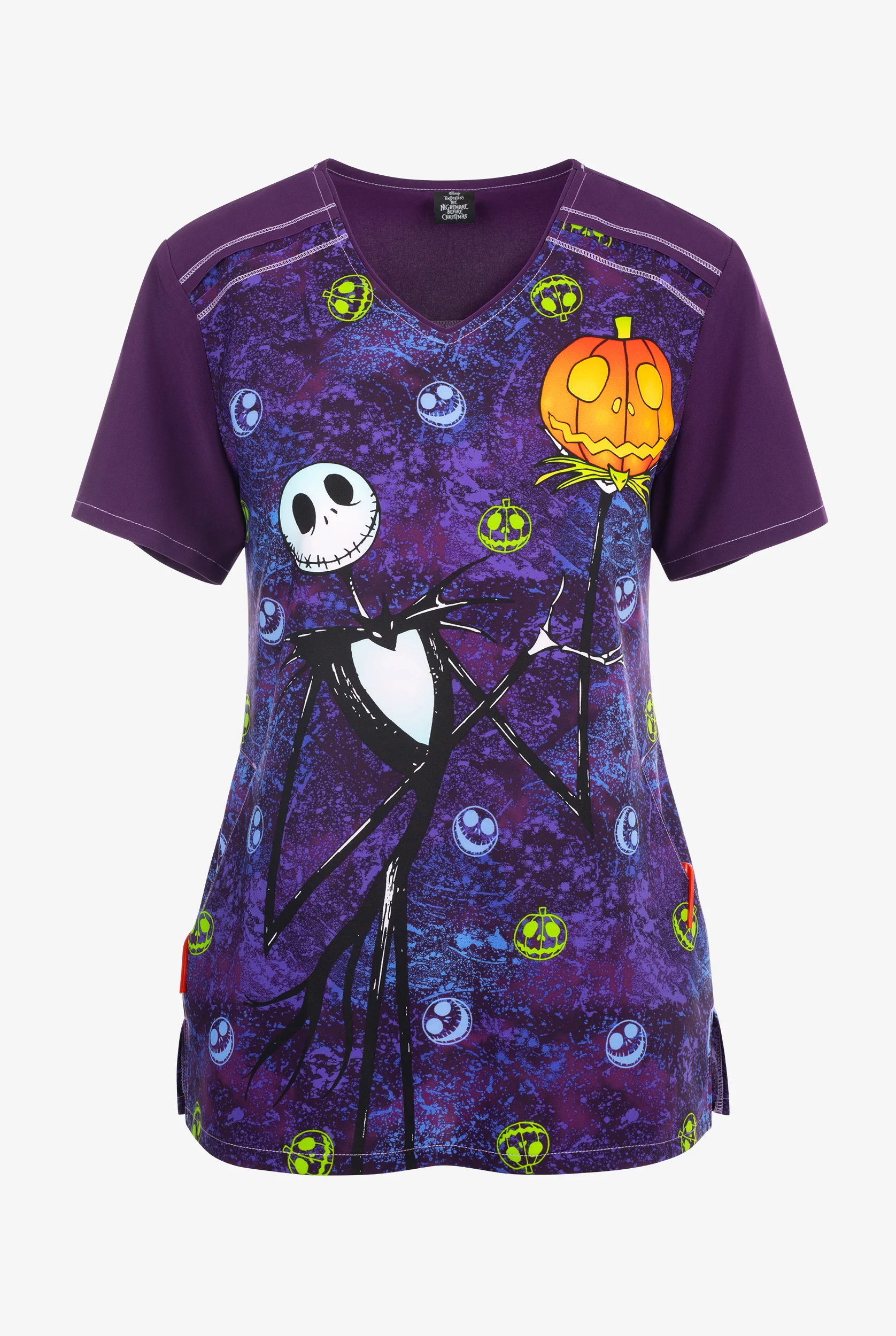 Tooniforms Disney's To Be Jack Women's 2-Pocket STRETCH V-Neck Print Scrub Top