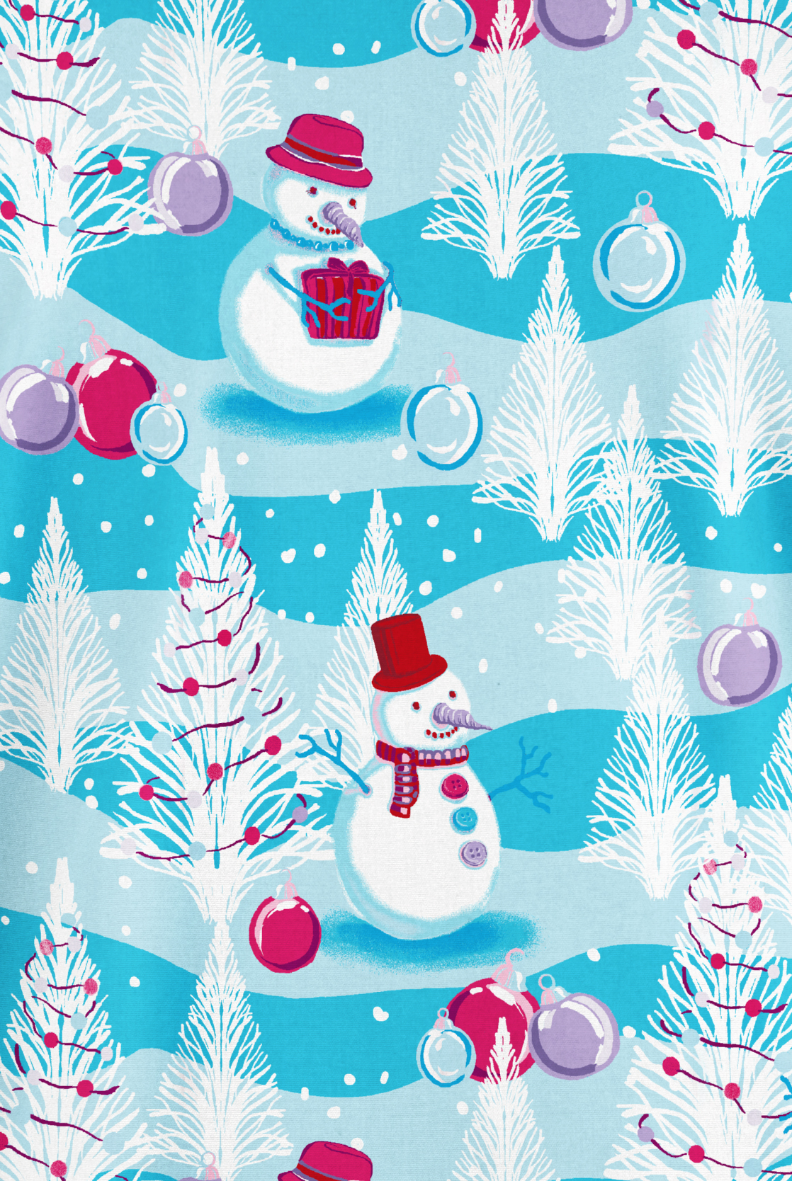 Butter-Soft Originals Frosty Holiday Turquoise Women's 2-Pocket Classic Fit V-Neck Print Scrub Top