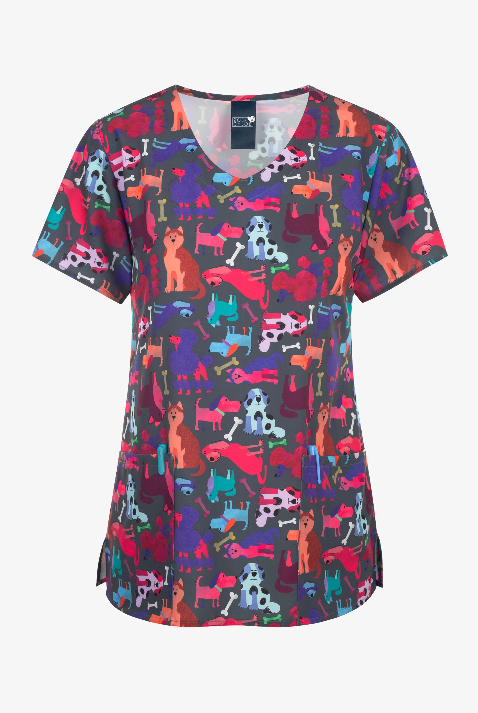 Zoe & Chloe Paw Squad Women's 2-Pocket STRETCH V-Neck Print ScrubTop