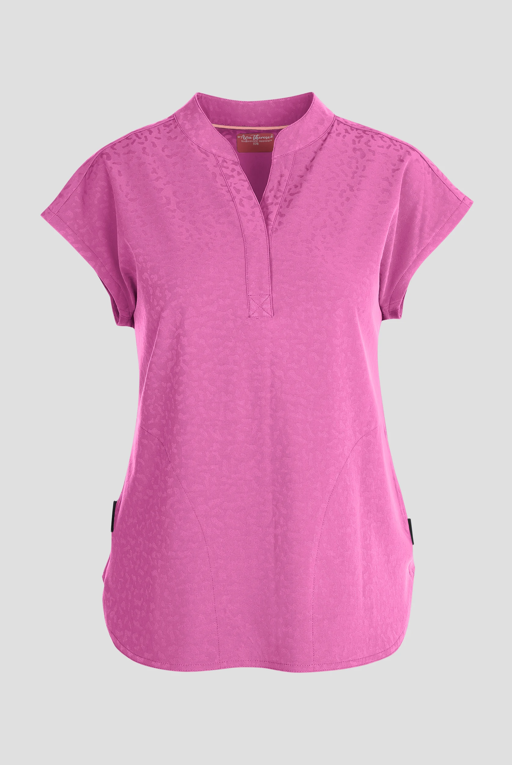 Zavate Ava Therese Cheetah Jacquard Piper Women's 2-Pocket STRETCH Dolman Sleeve Scrub Top