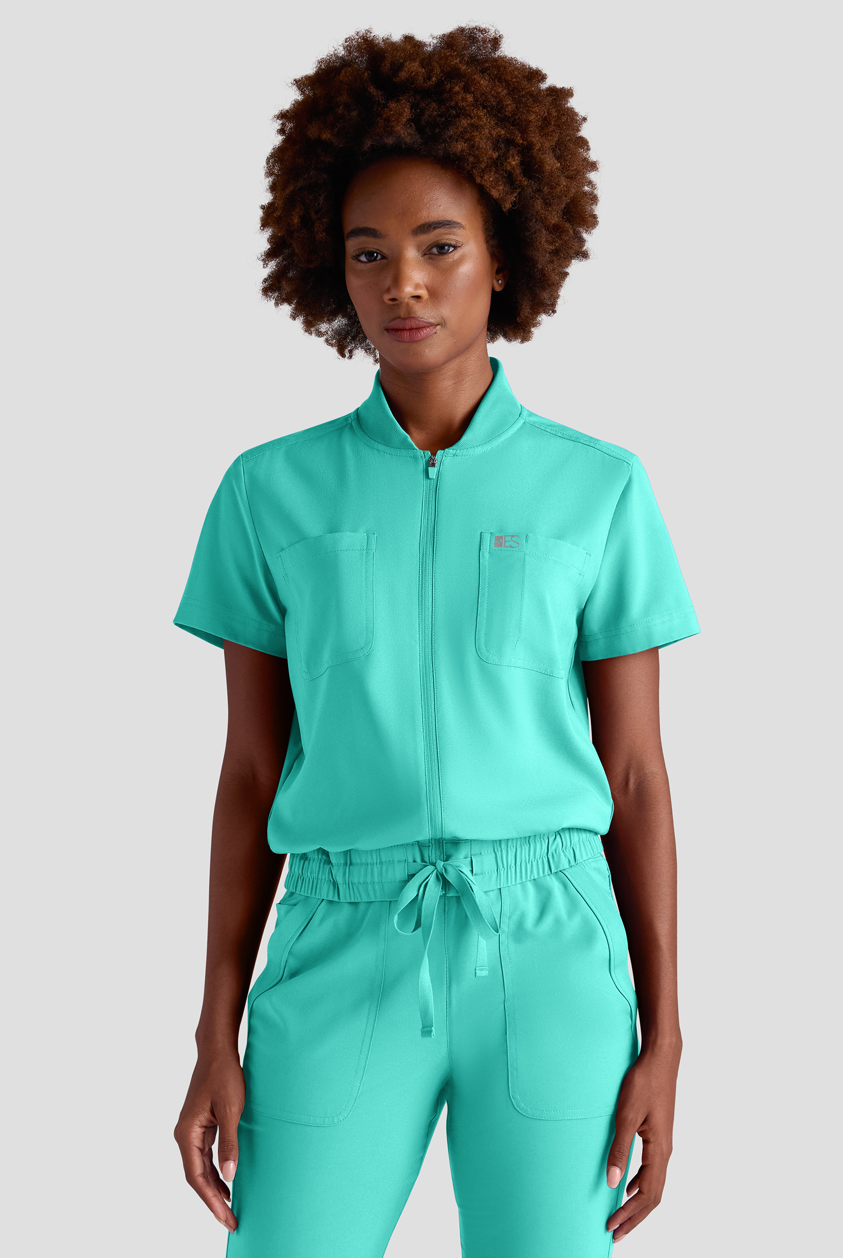 Easy STRETCH Nika Women's Zip Front Scrub Top&ndash; 2-Piece Jumpsuit Top