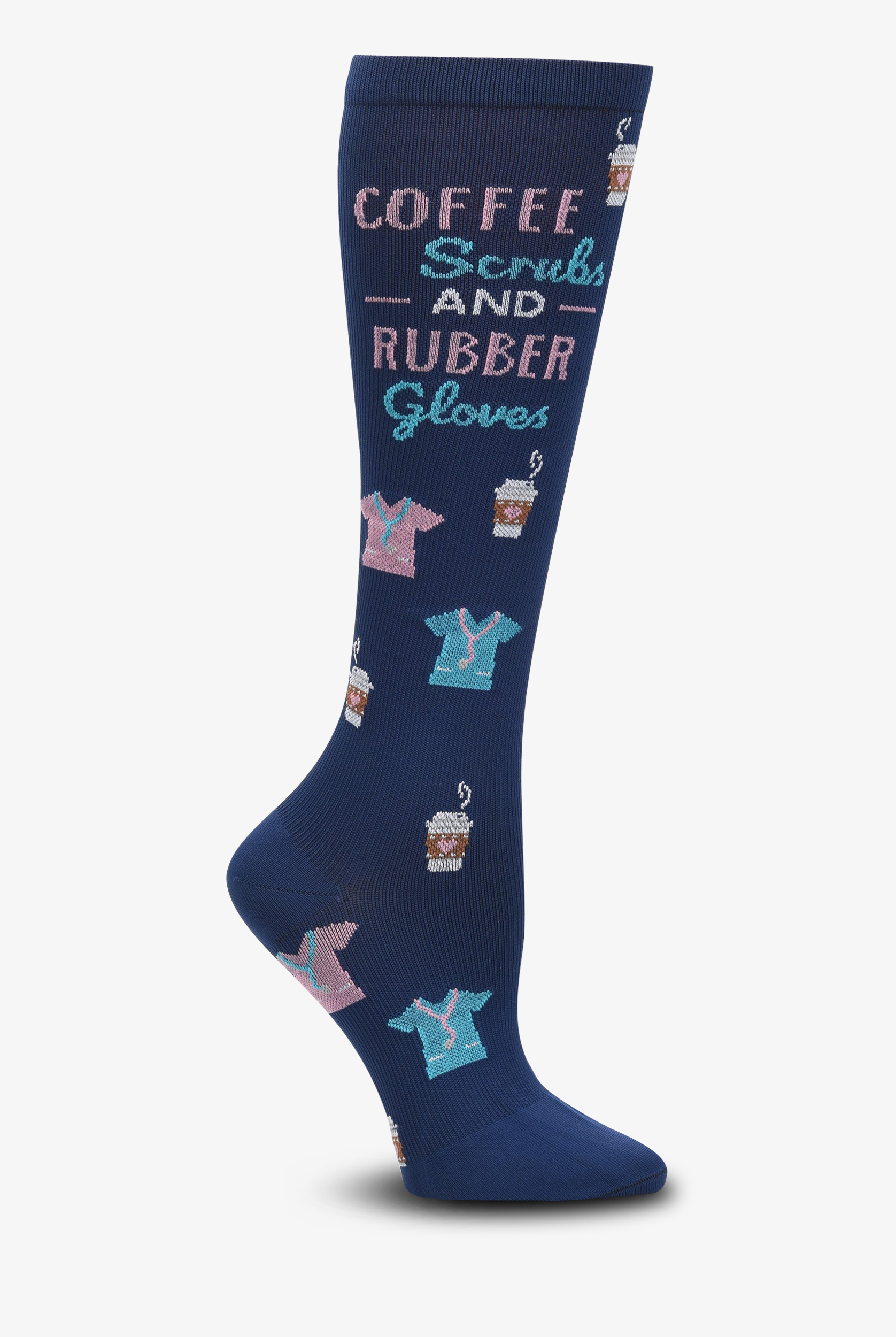 Nurse Mates Coffee, Scrubs, Rubber Gloves Women's 12-14 mmHg Light Compression Socks