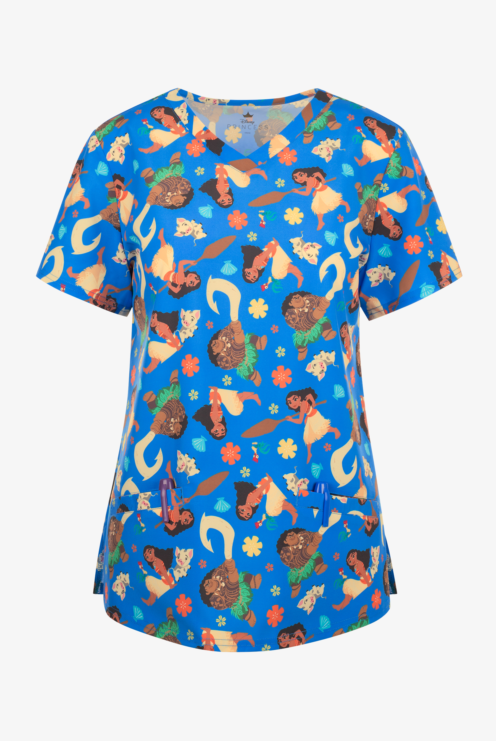 Disney's Moana Tropical by Funscrubs Women's 2-Pocket STRETCH V-Neck Print Scrub Top