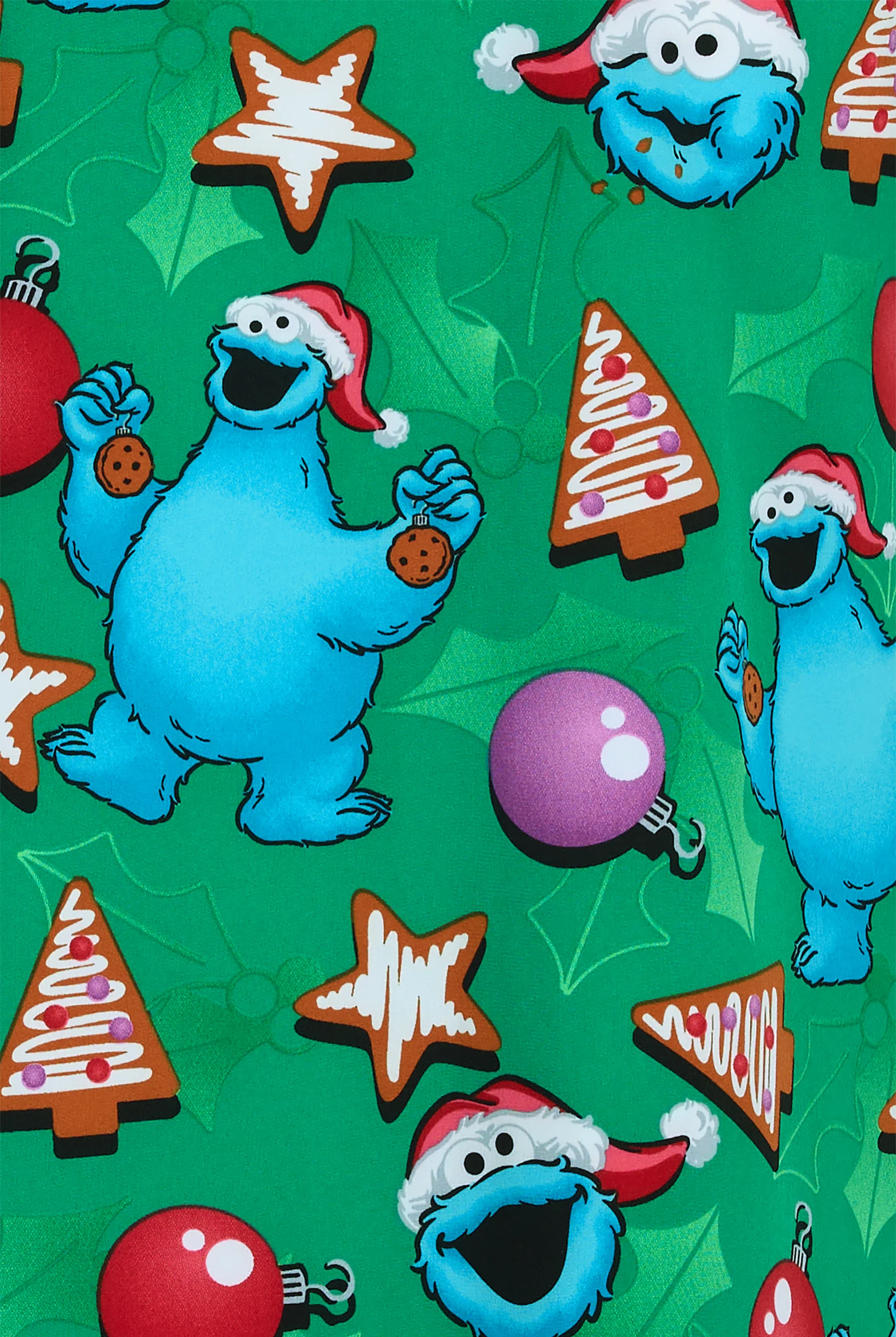 Tooniforms Sesame Street Christmas Cookie Women's 2-Pocket STRETCH V-Neck Print Scrub Top