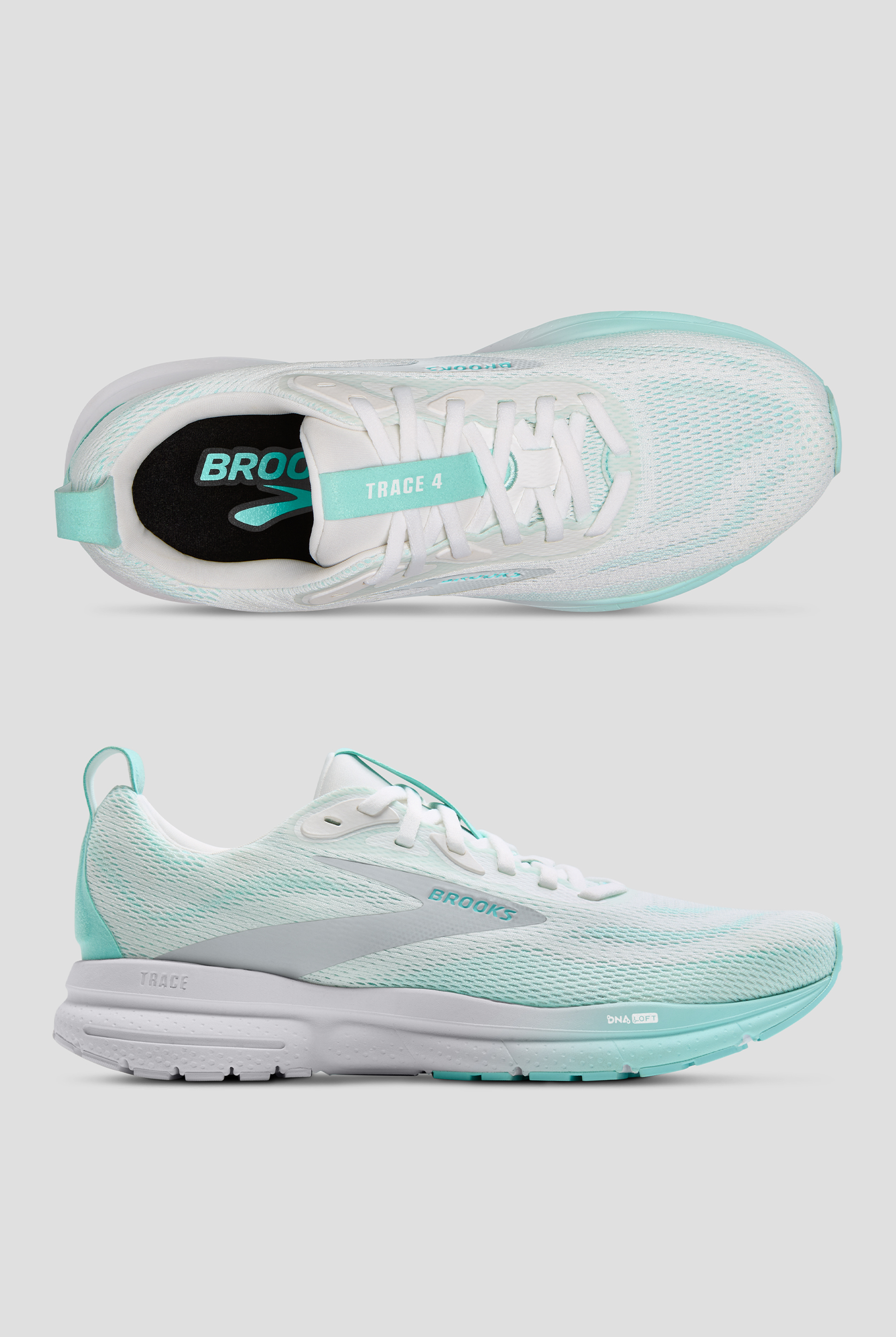 Brooks Women's Trace 4 Bright White/Limpet/Oyster Athletic Lace Up Shoes