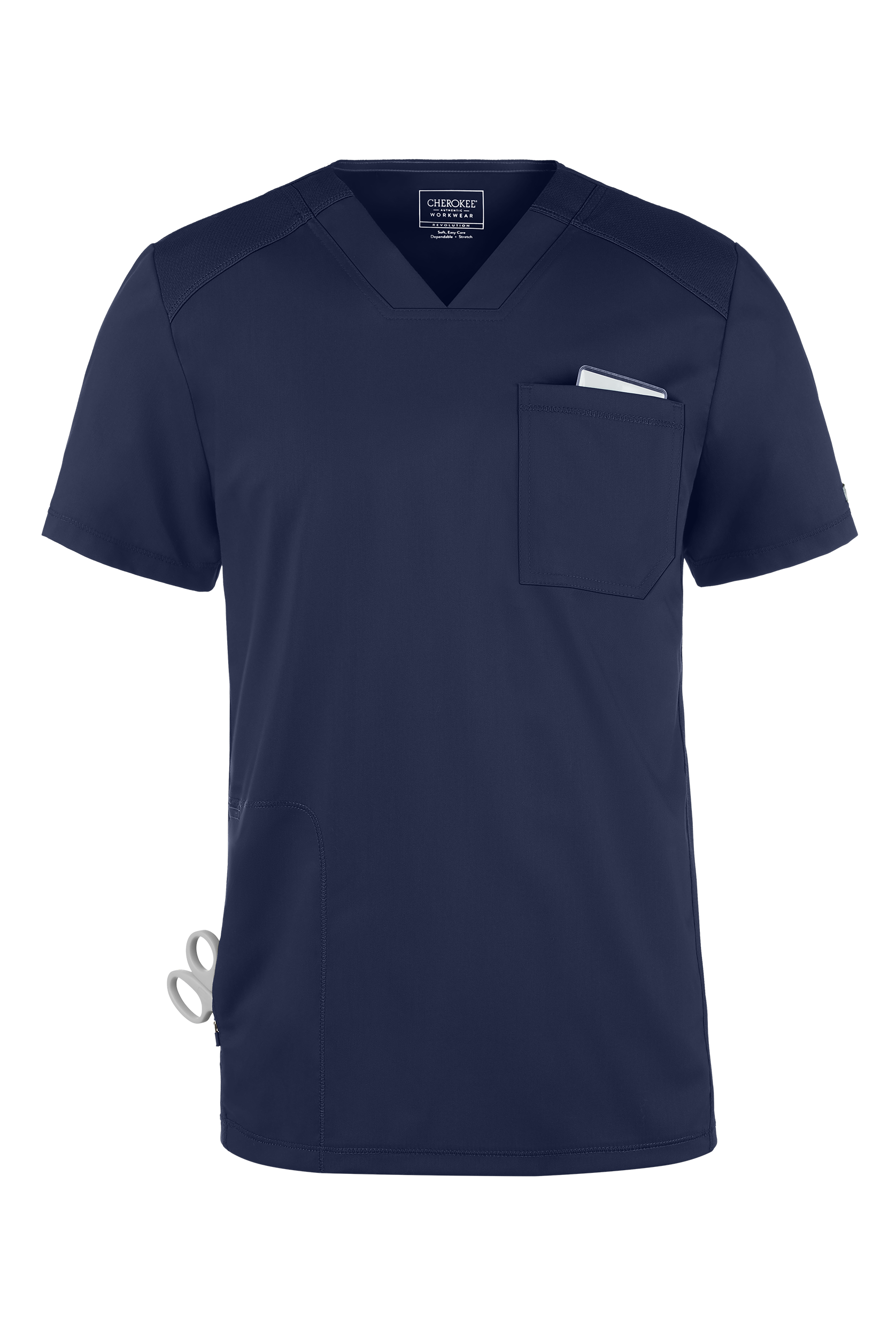 Camisa m&eacute;dica Cherokee Workwear Revolution STRETCH con cuello en V y 2 bolsillos para hombre