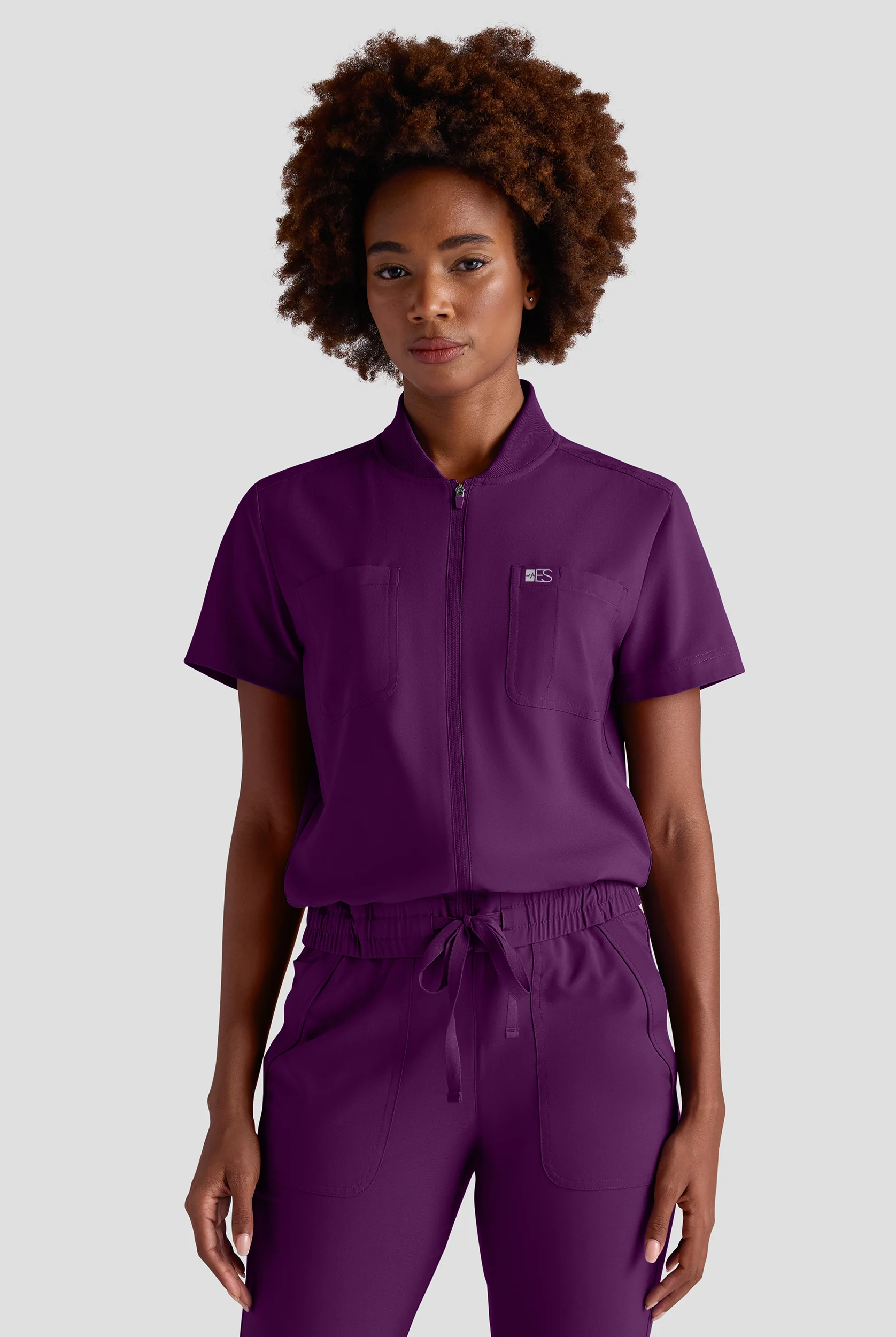 Easy STRETCH Nika Women's Zip Front Scrub Top&ndash; 2-Piece Jumpsuit Top