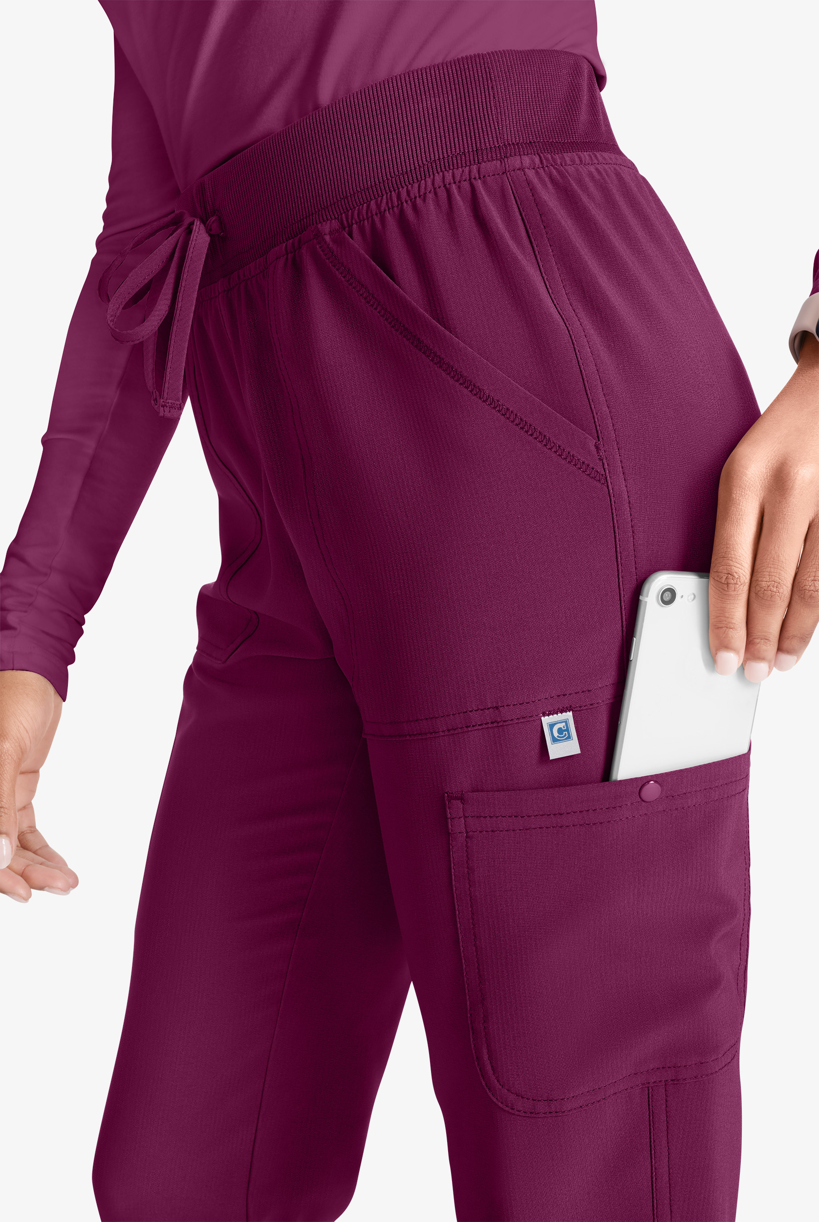 Cherokee Collection Women's 4-Pocket STRETCH Rib-Knit Waistband Cargo Jogger Scrub Pants