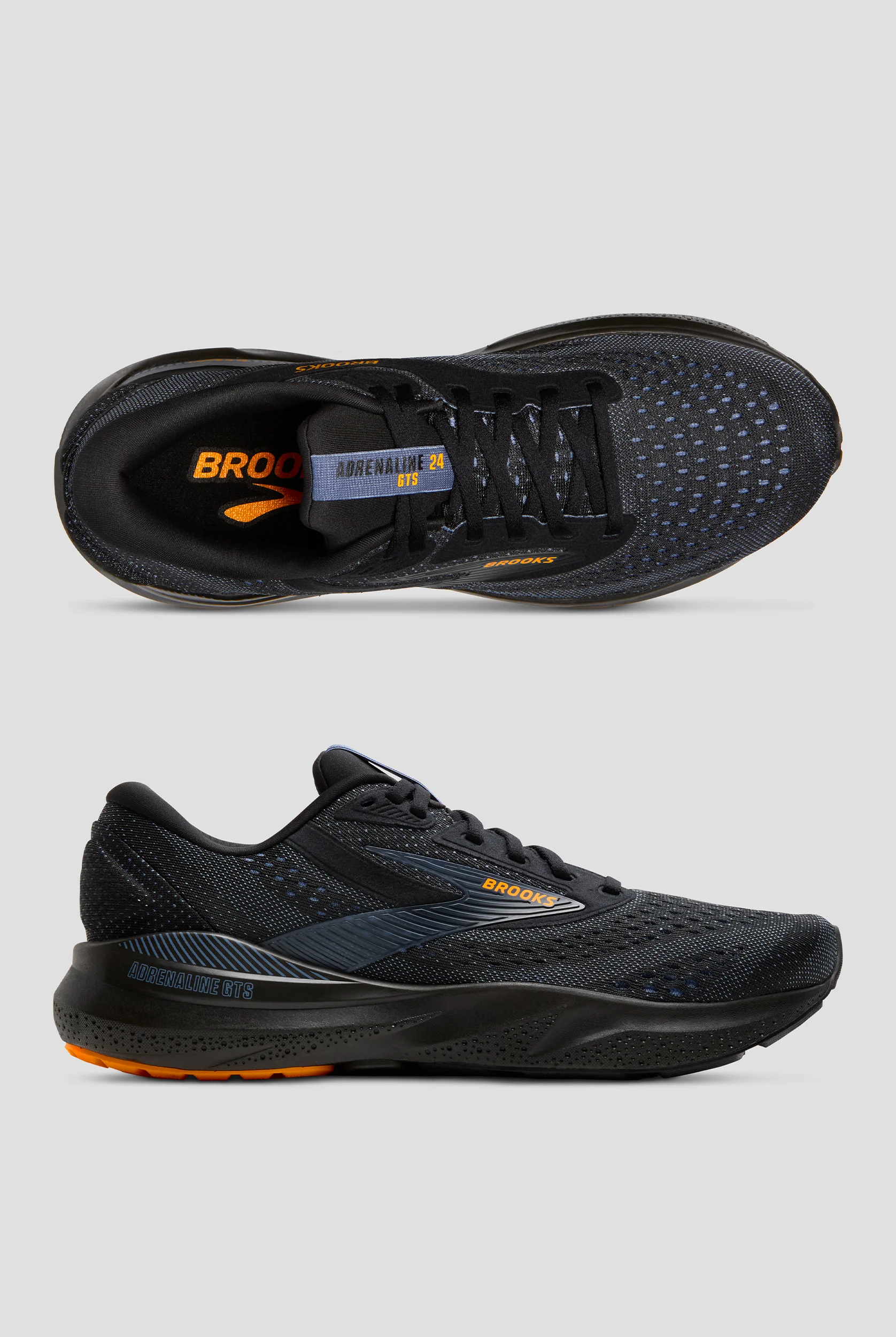 Zapatillas deportivas Brooks Adrenaline GTS 24 Black/Country Blue/Orange con cordones para hombre