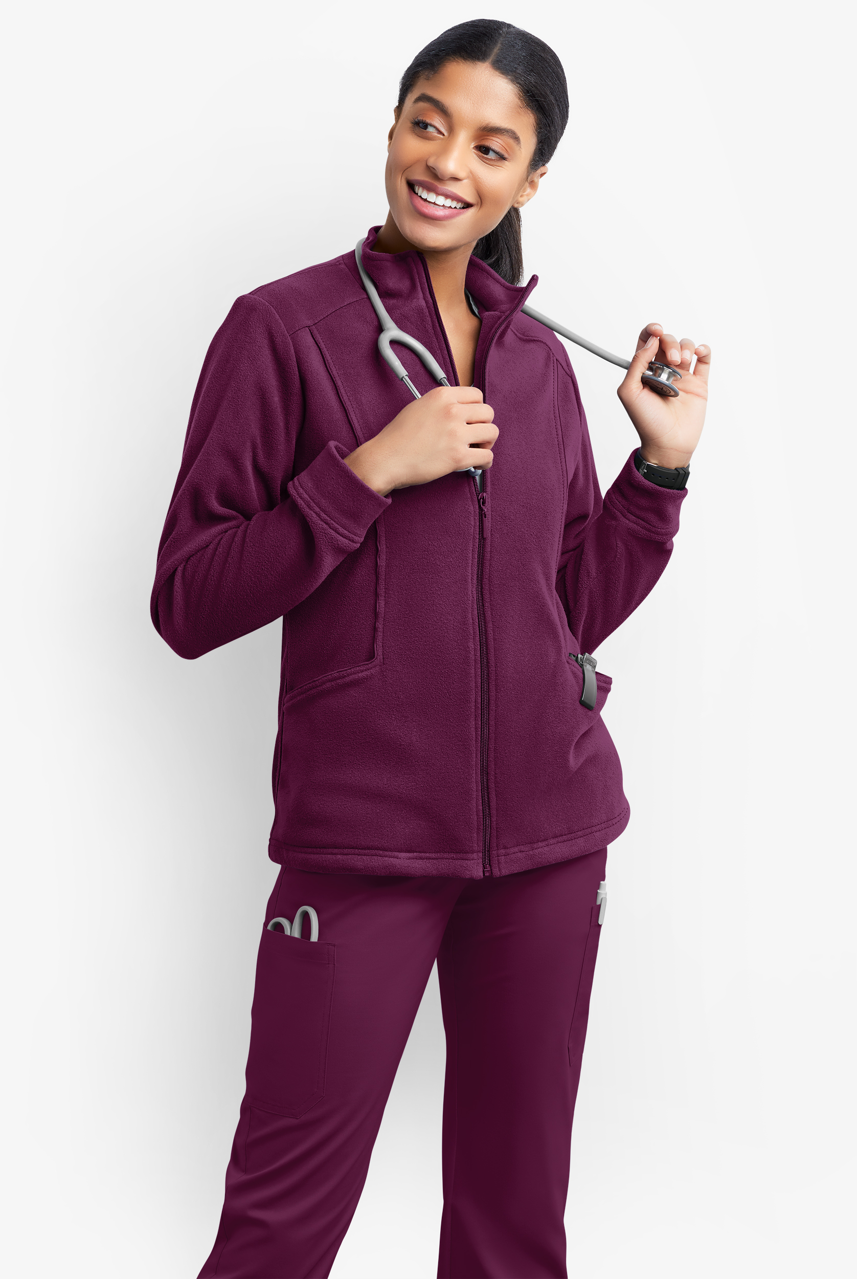 Butter-Soft STRETCH Women's 2-Pocket Zip Front Fleece Scrub Jacket