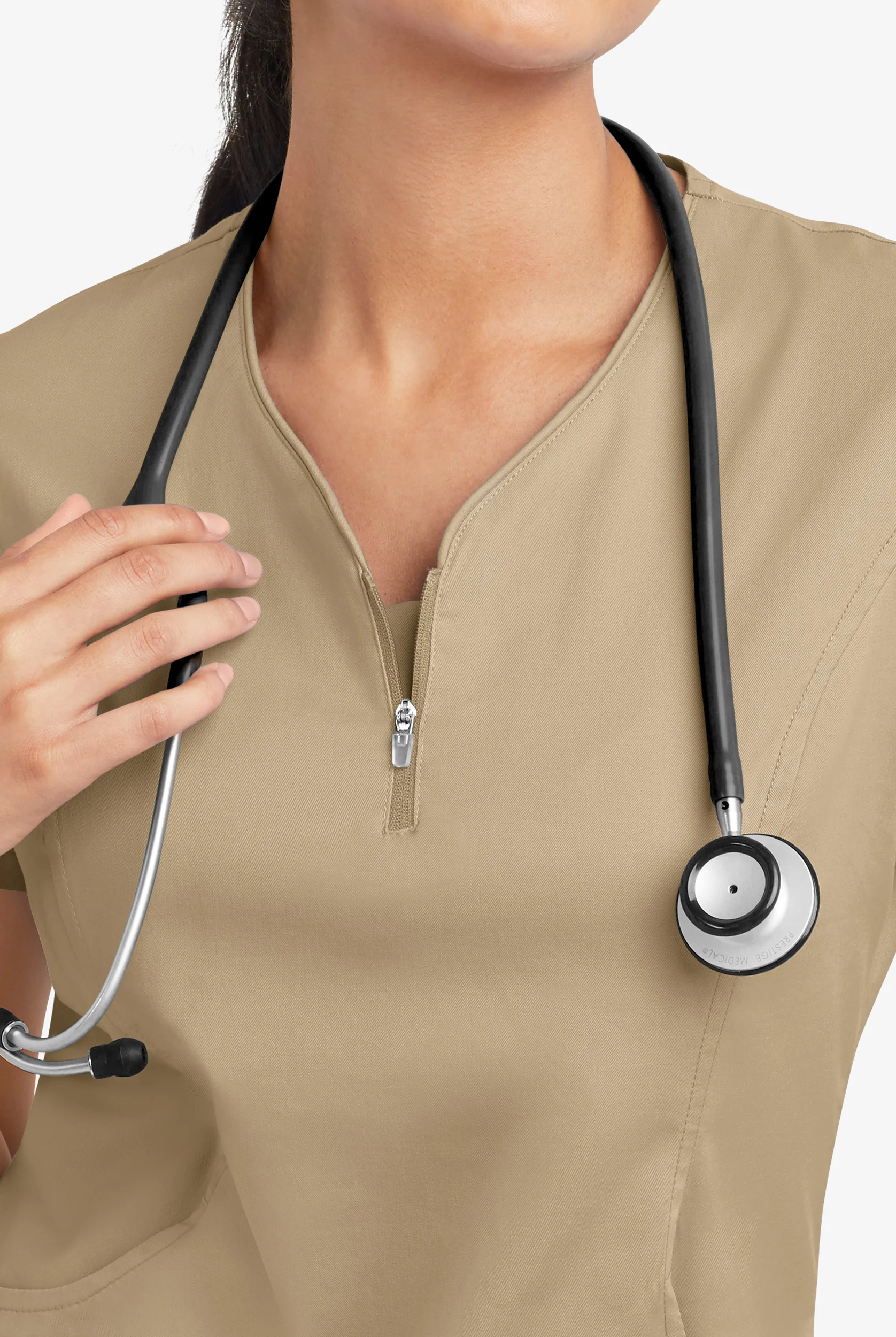 Butter-Soft STRETCH Women's 4-Pocket Curved Neck Zipper Scrub Top