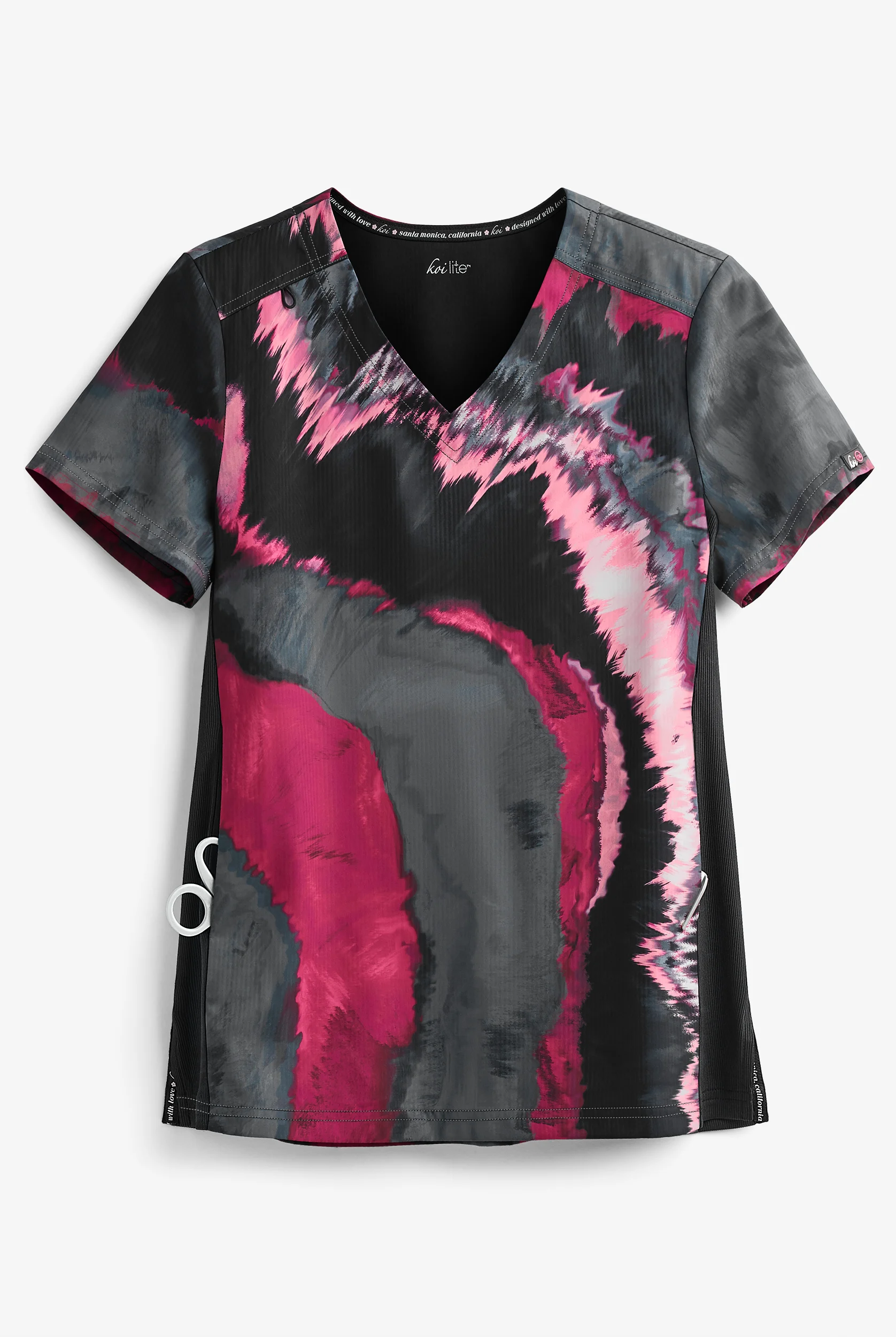 koi Lite™ Reform Pink Marble Women's 2-Pocket V-Neck Print Scrub Top