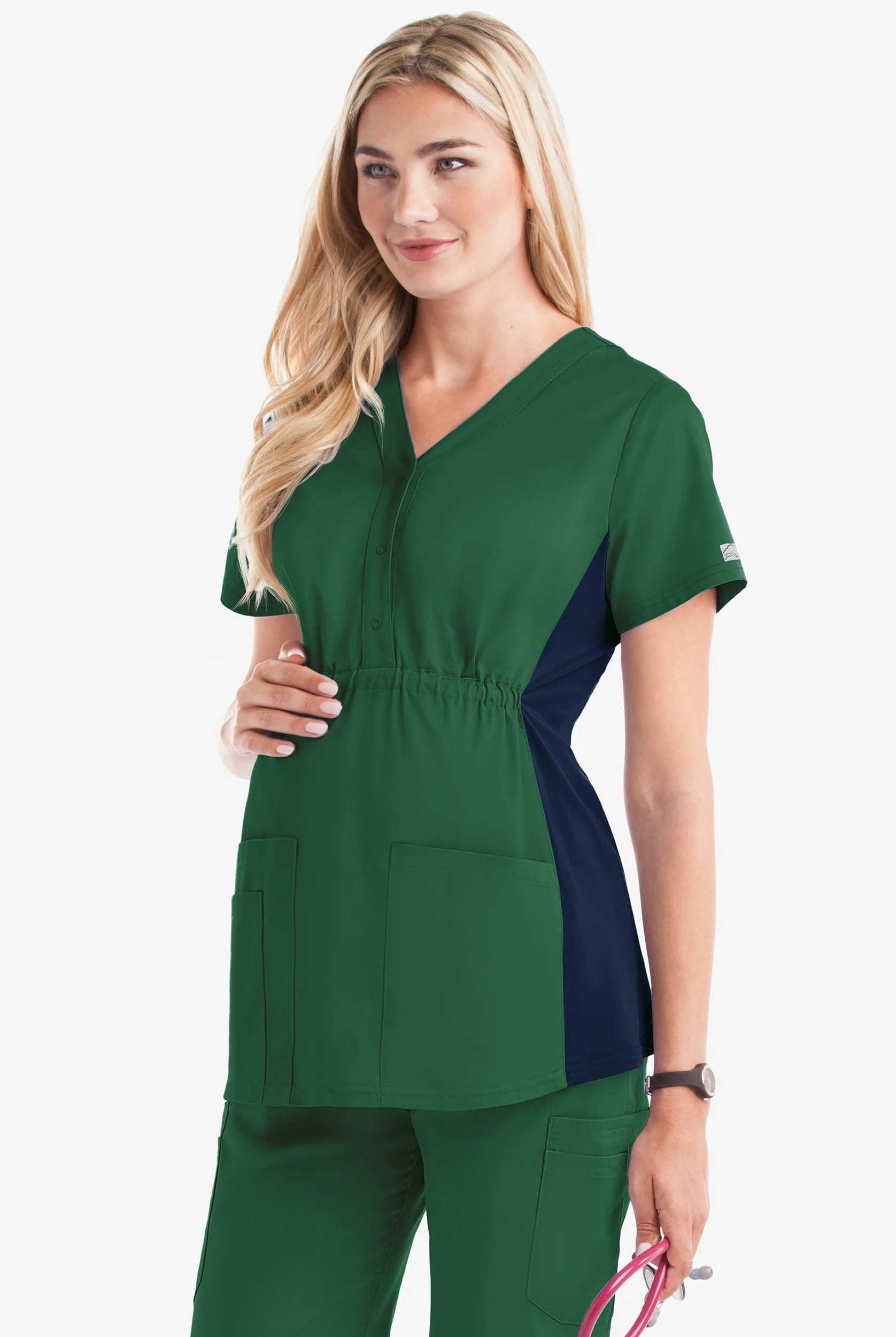 Blusa médica de maternidad UA Butter-Soft STRETCH con paneles de tejido y 3 bolsillos para mujer