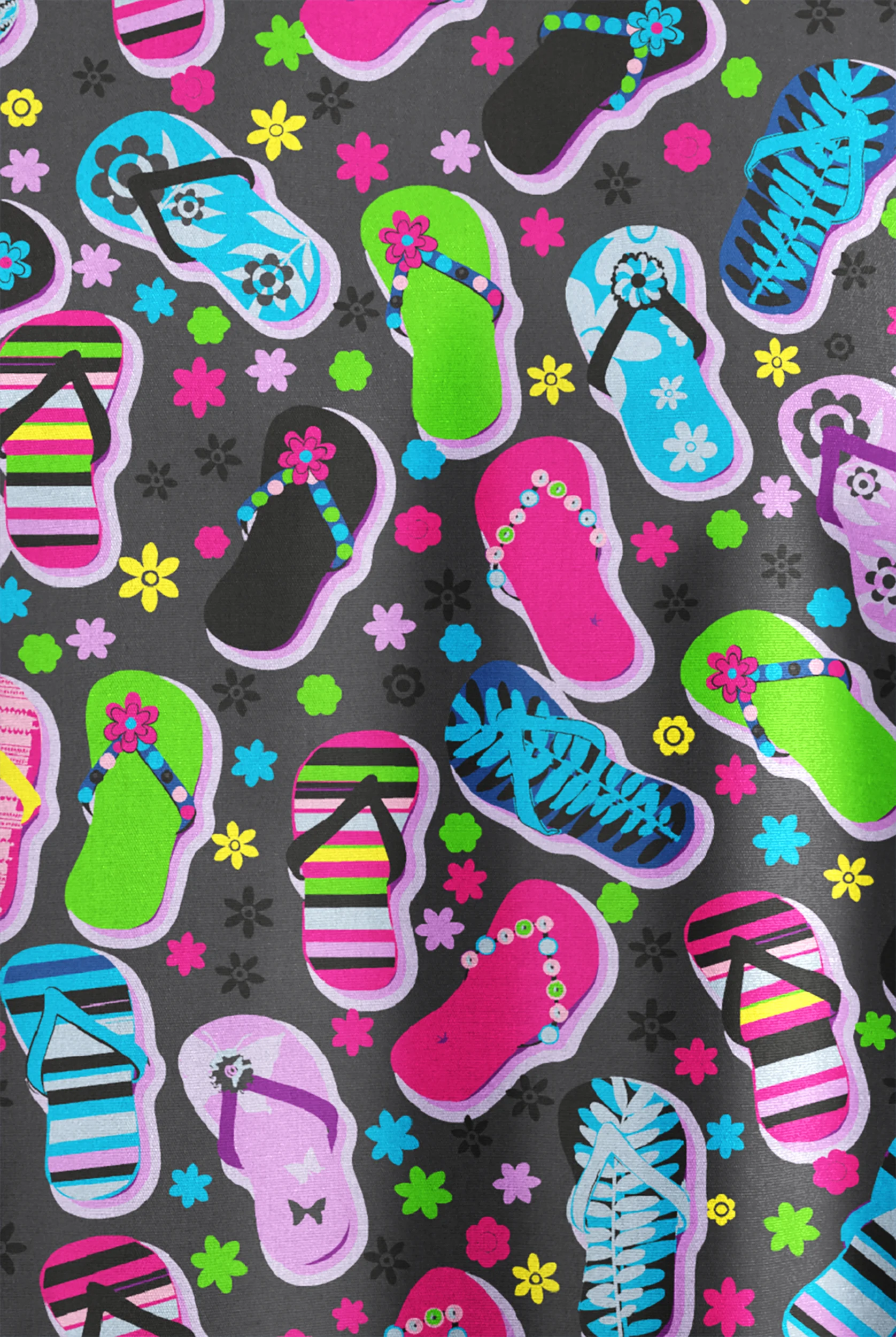 Butter-Soft Originals Flip Flop Fun Pewter Women's 3-Pocket Criss Cross Print Scrub Top