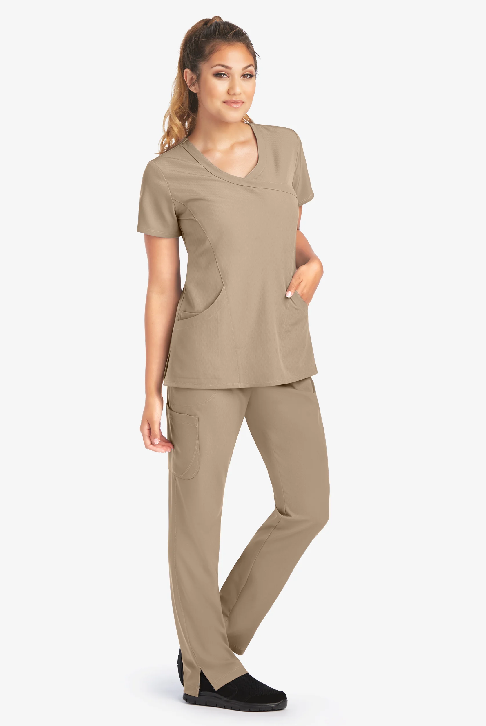 Skechers by Barco Reliance Women's 3-Pocket STRETCH Mock Wrap Scrub Top