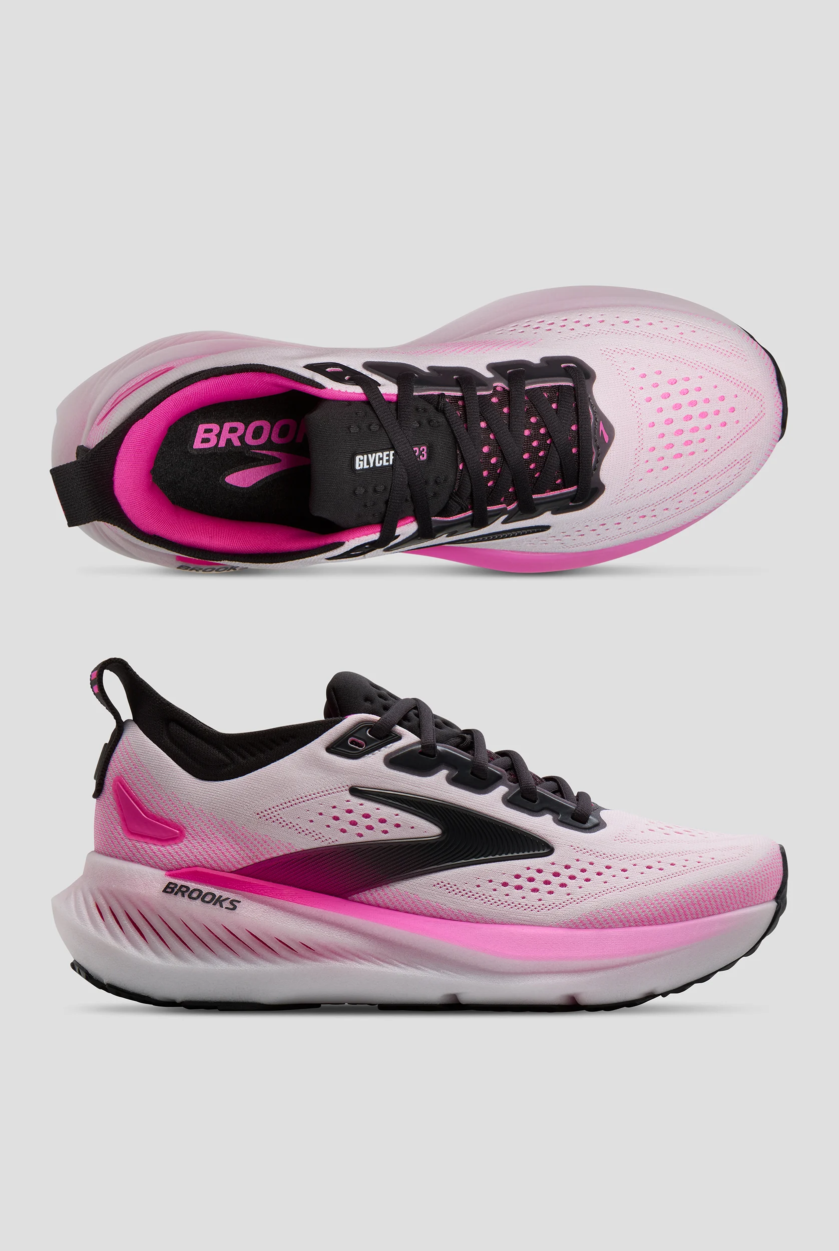 Brooks Women's Glycerin 23 White/Phantom/Cyber Pink Athletic Lace Up Shoes