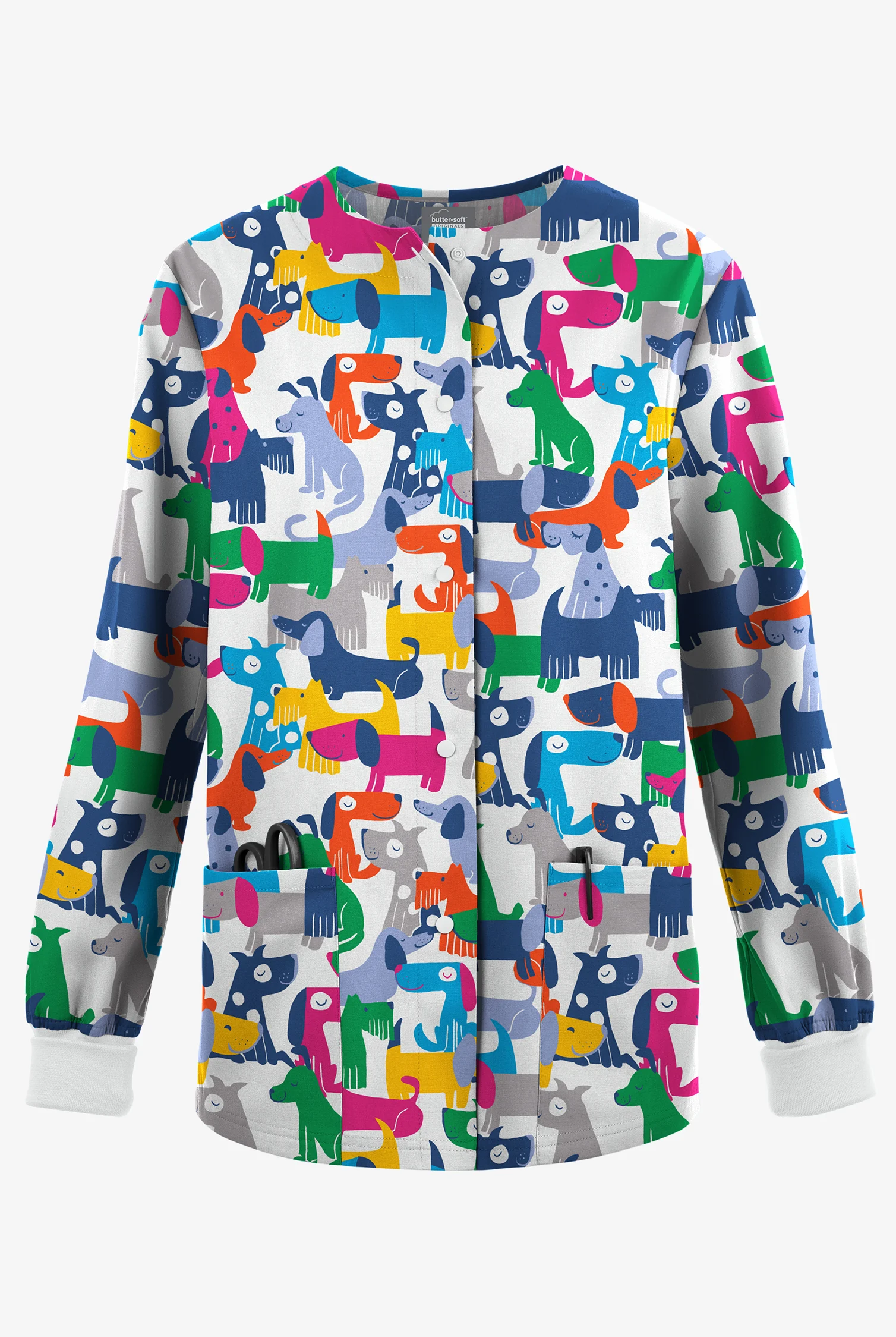 Butter-Soft Originals Playful Paws Women's Warm Up Print Scrub Jacket
