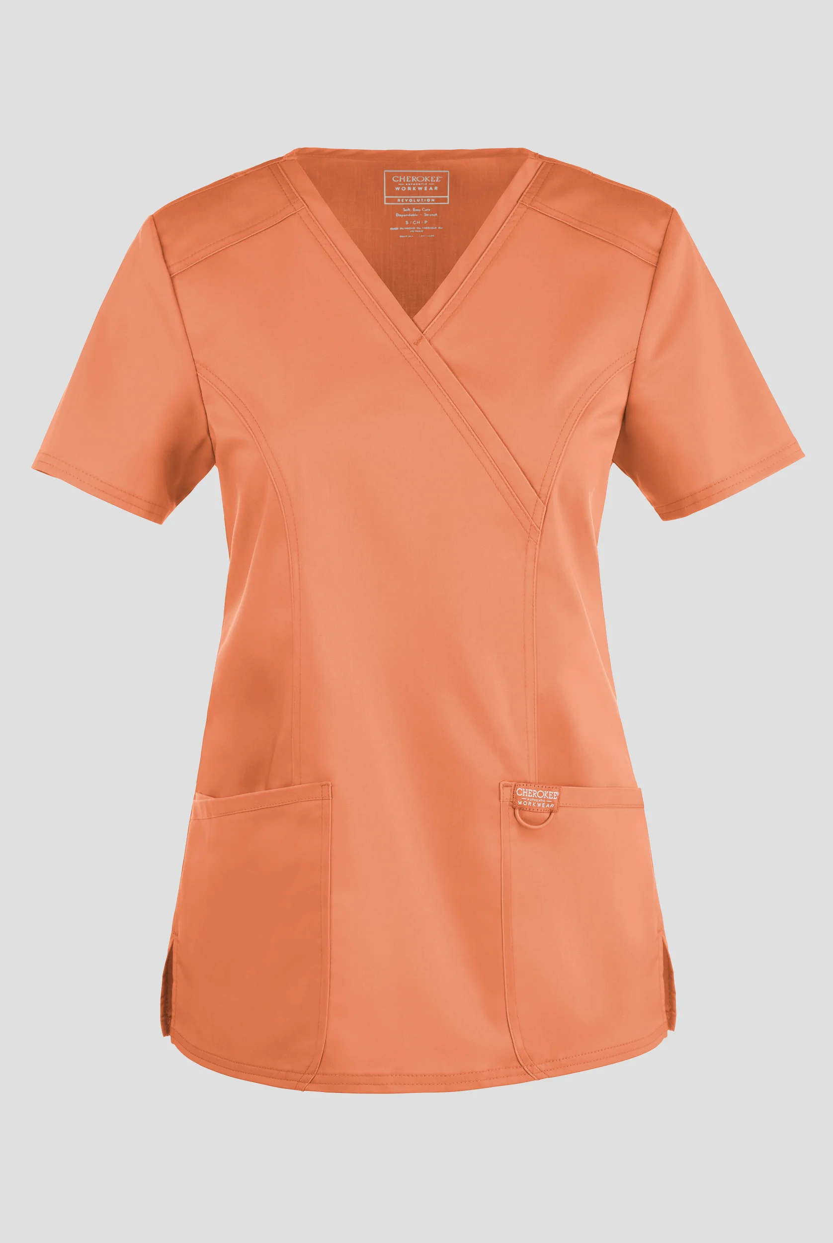 Cherokee Workwear Revolution Women's 2-Pocket STRETCH Mock Wrap Scrub Top
