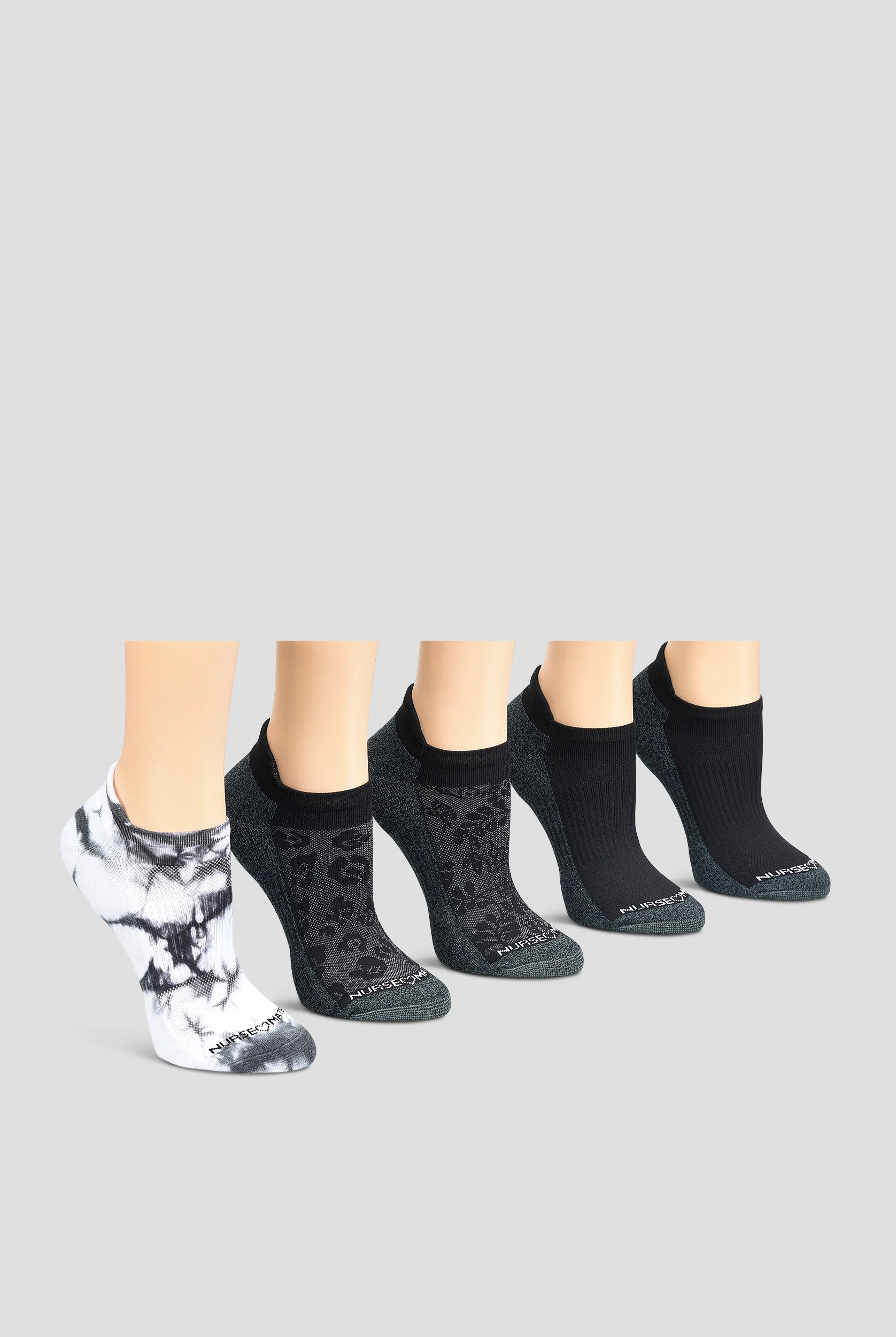 Nurse Mates Black Pattern Arch Support Anklet 5 pack socks