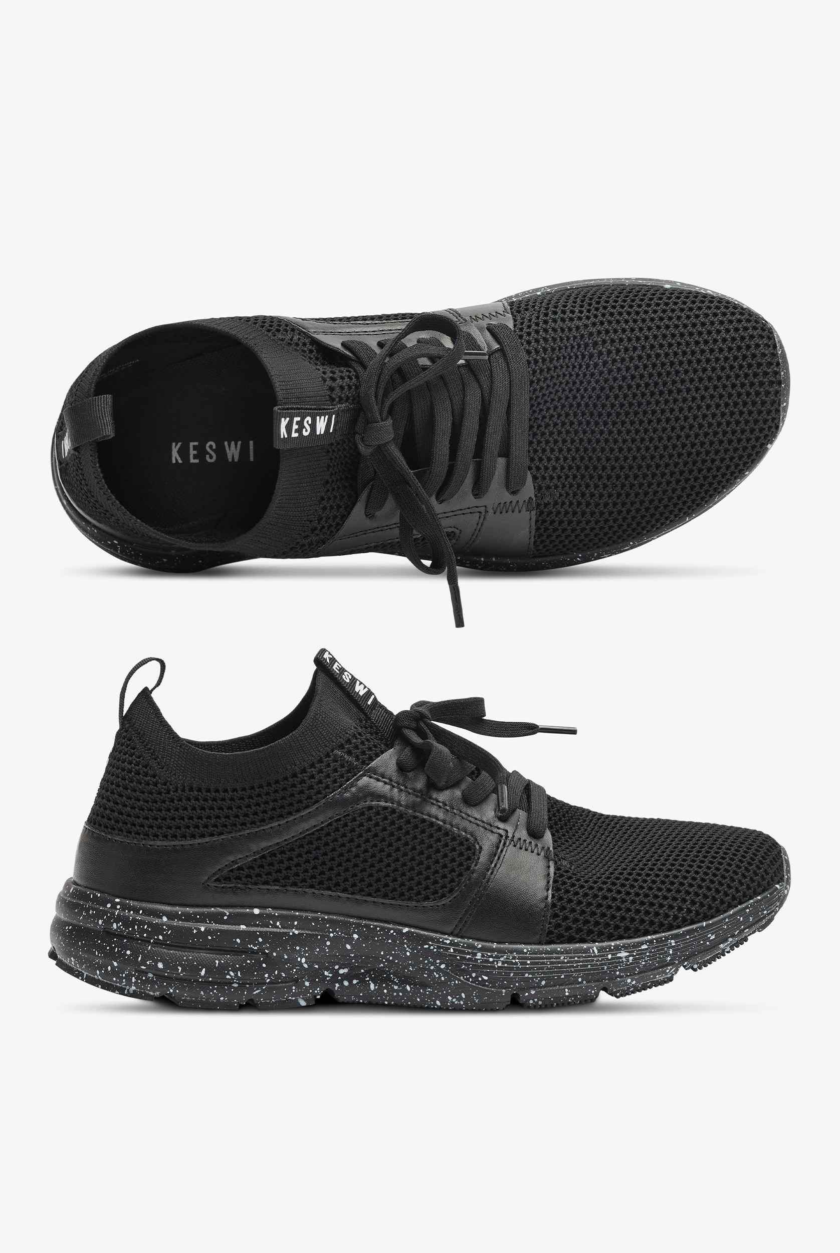 KESWI Women’s Black/Black Speckled Athletic Lace Up Shoes