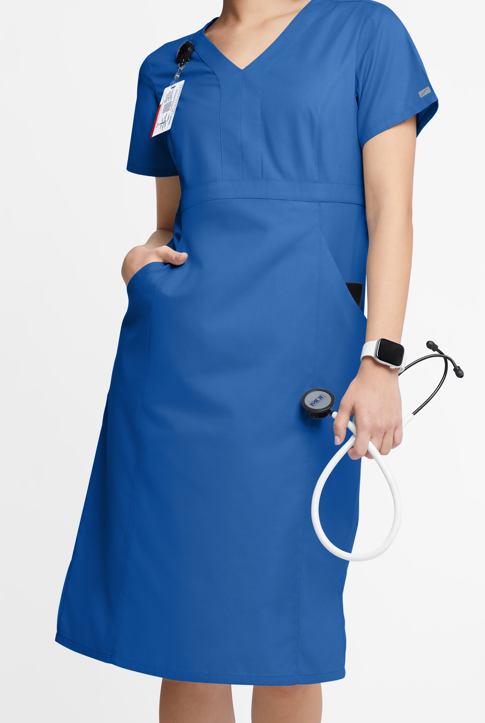 Butter-Soft Originals Women's 4- Pocket V-Neck Empire Waist Dress