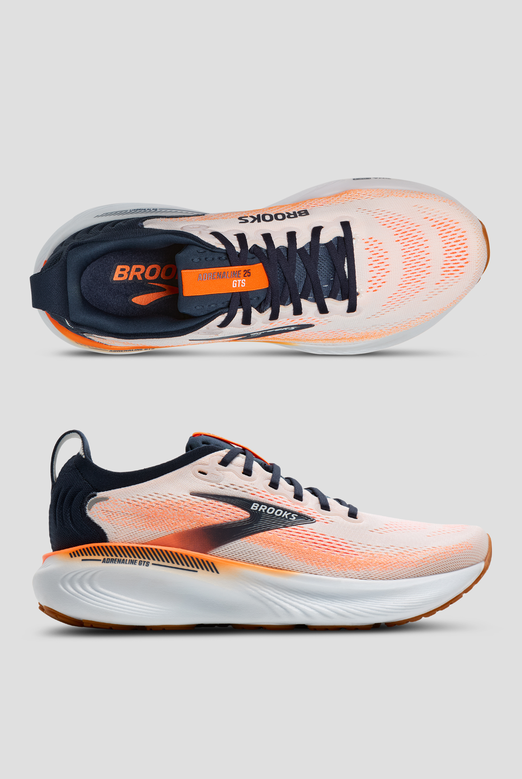 Brooks Men's Adrenaline GTS 25 White/Spellbound/Orange Athletic Lace Up Shoes