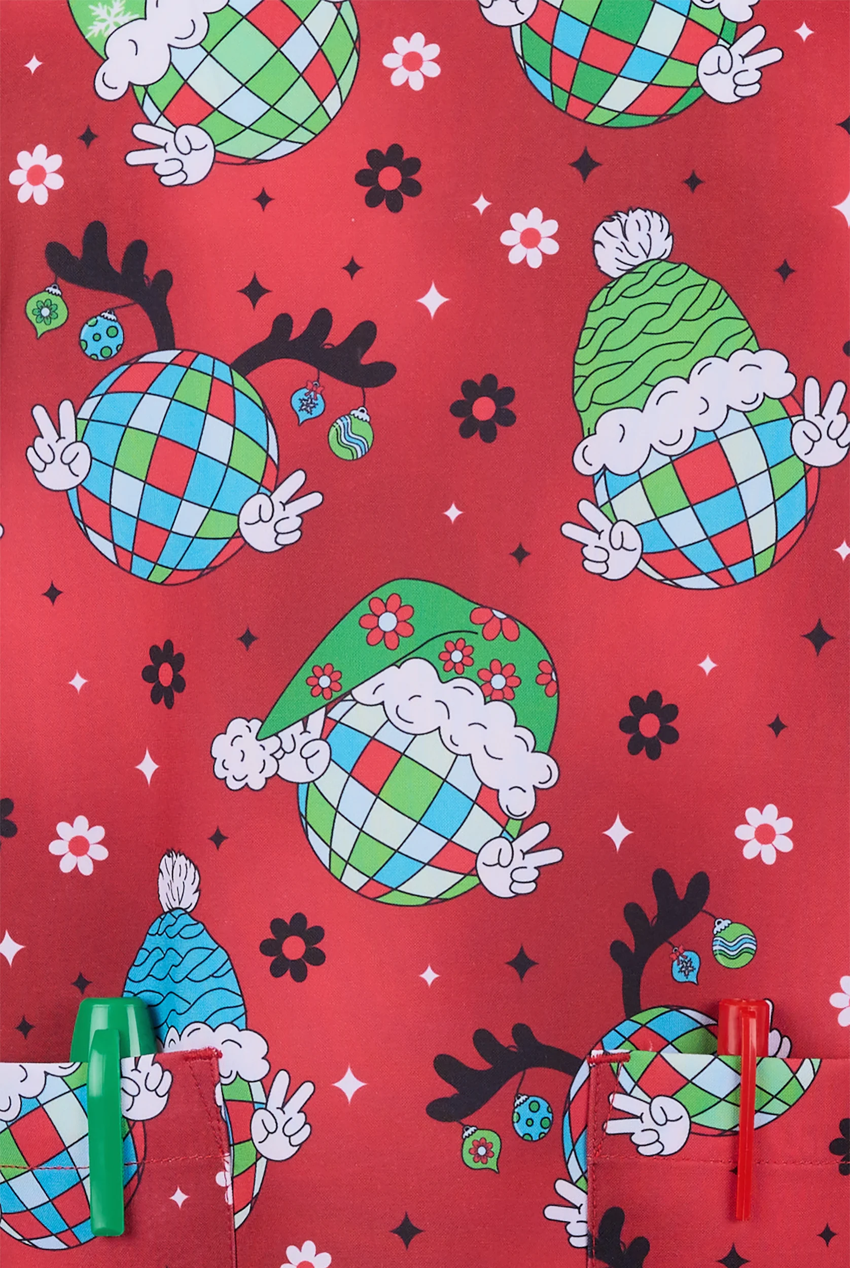 Zavate Ava Therese Festive Funk Women's 2-Pocket STRETCH V-Neck Print Scrub Top