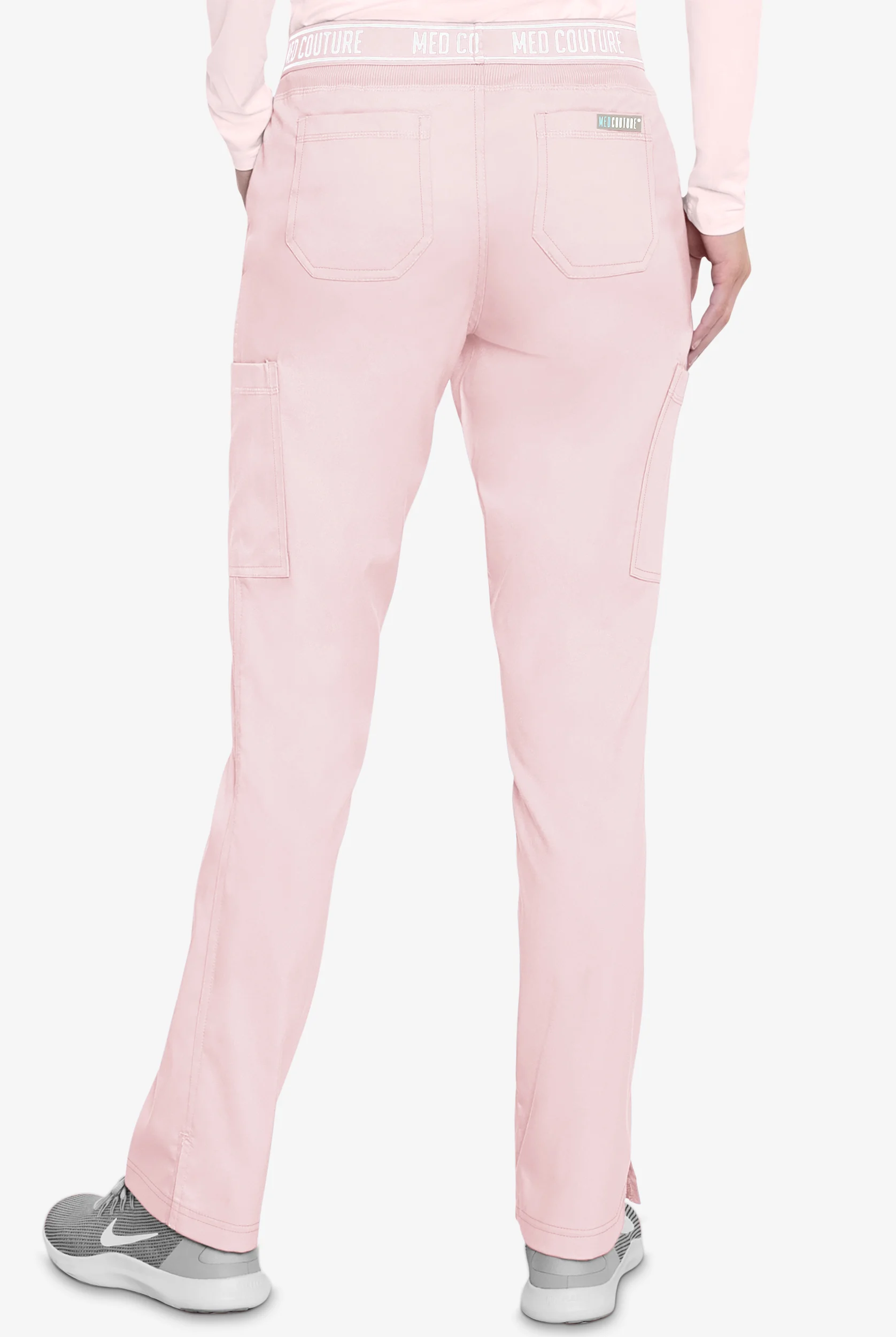 Med Couture Touch Women's 7-Pocket STRETCH Logo Elastic Double Cargo Yoga Scrub Pants - Petite