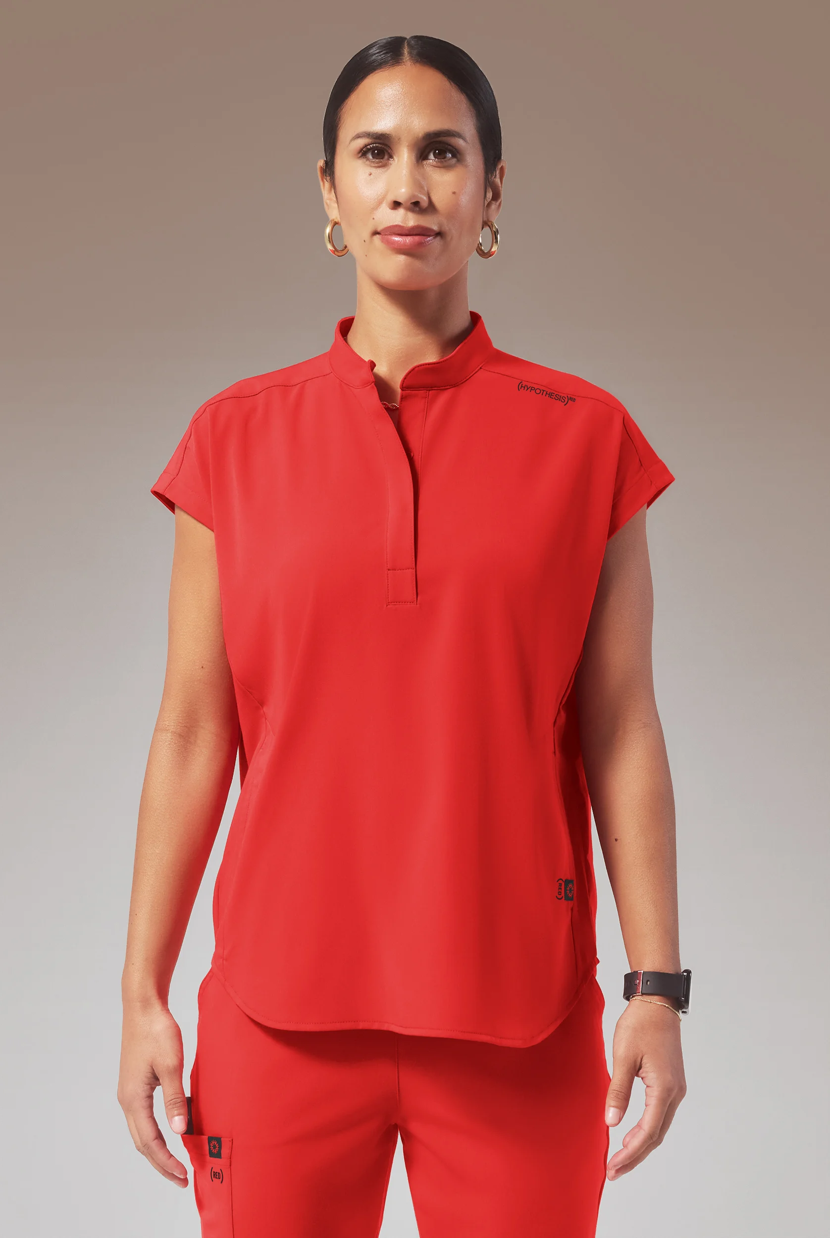Hypothesis (RED) Meta Oversized Women's 2-Pocket STRETCH Dolman Sleeve Scrub Top