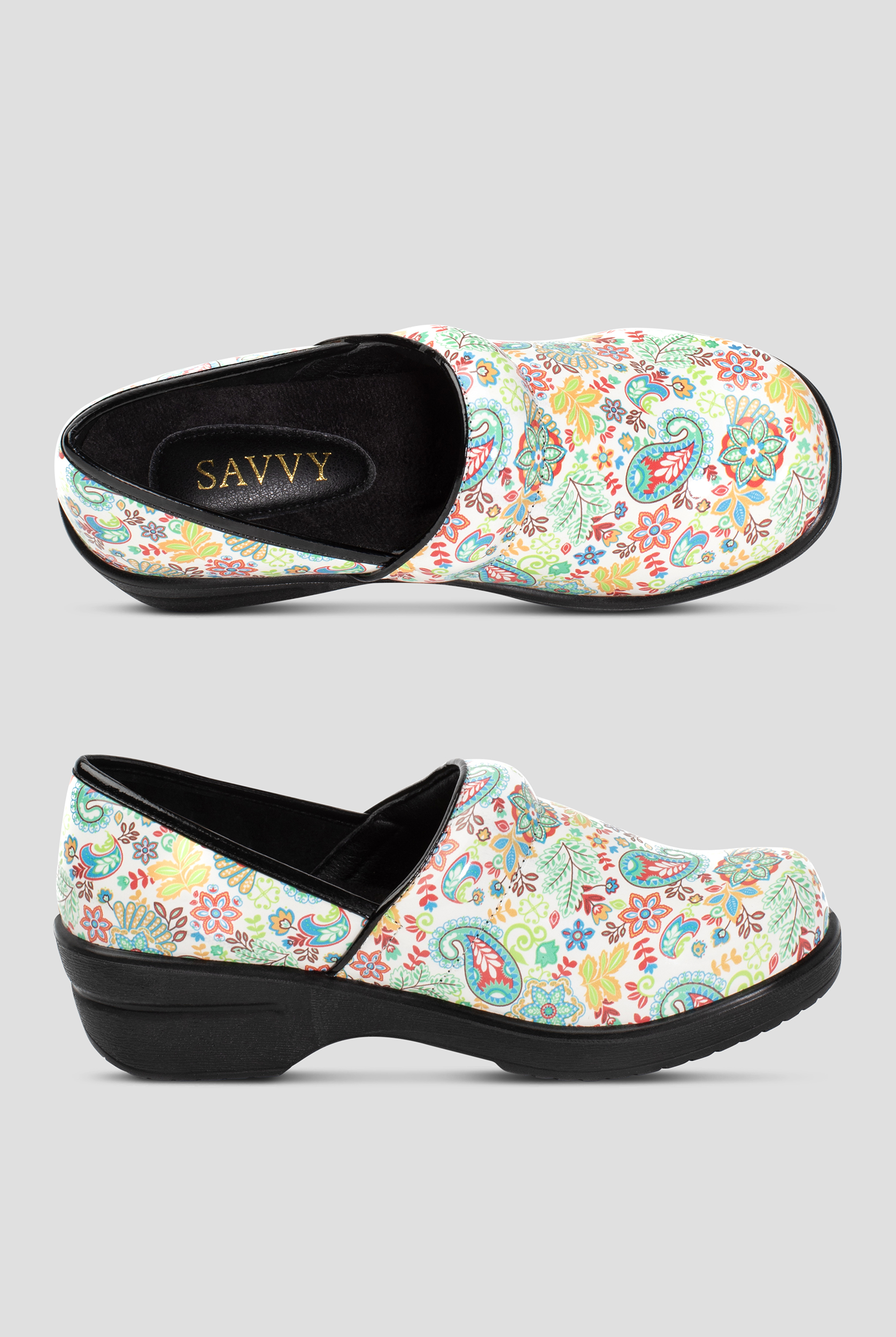 Savvy Women's Brandy Lyla White Paisley Nursing Clogs