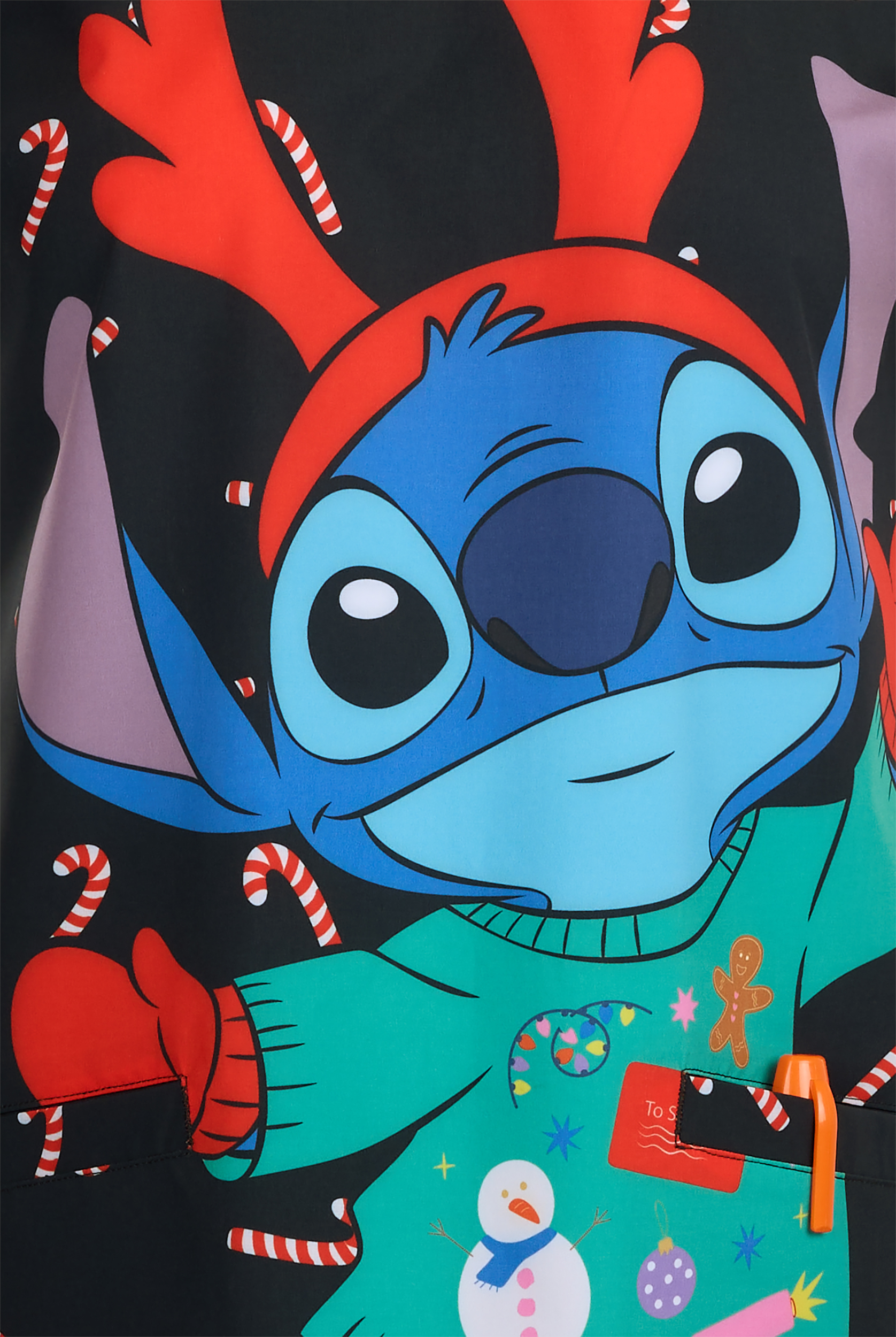 Disney's Stitch Christmas by Funscrubs Women's 2-Pocket STRETCH V-Neck Print Scrub Top