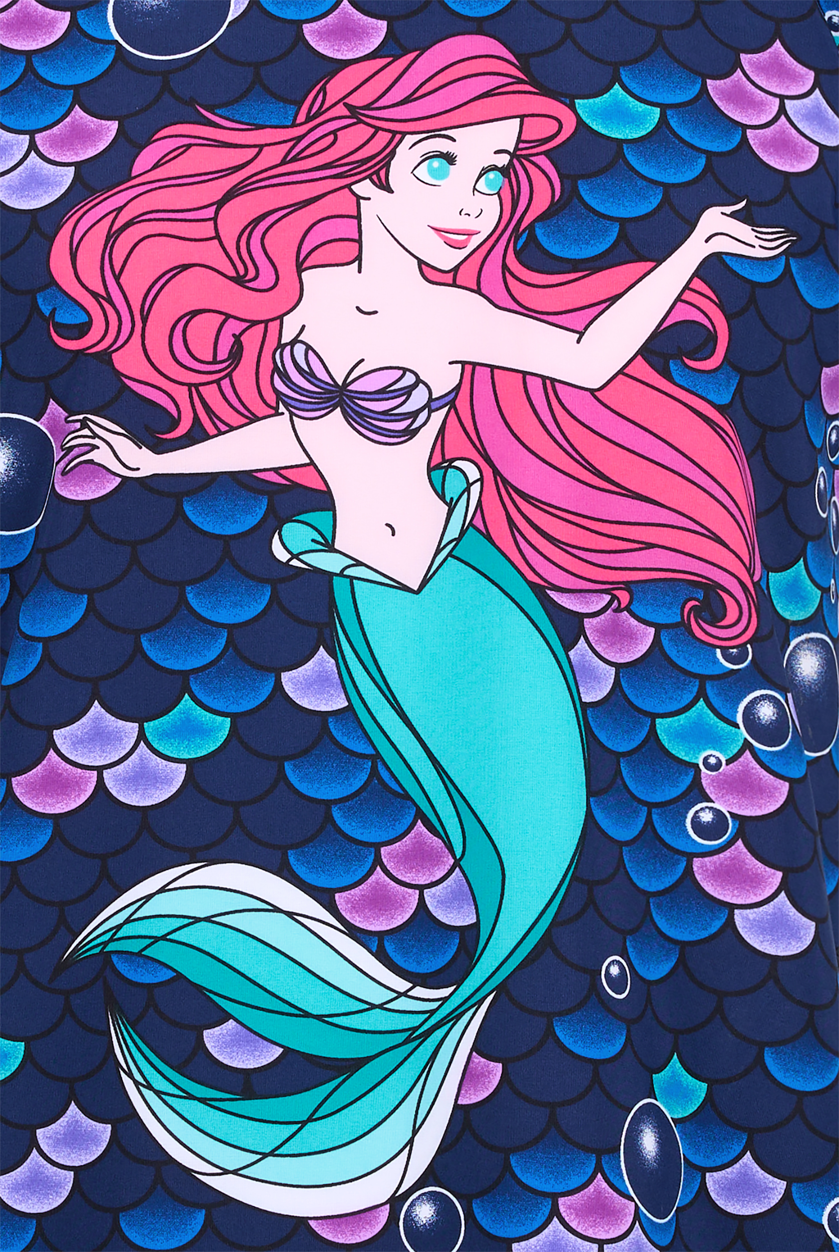 Tooniforms Disney's Tale Of A Mermaid Women's 2-Pocket STRETCH V-Neck Print Scrub Top