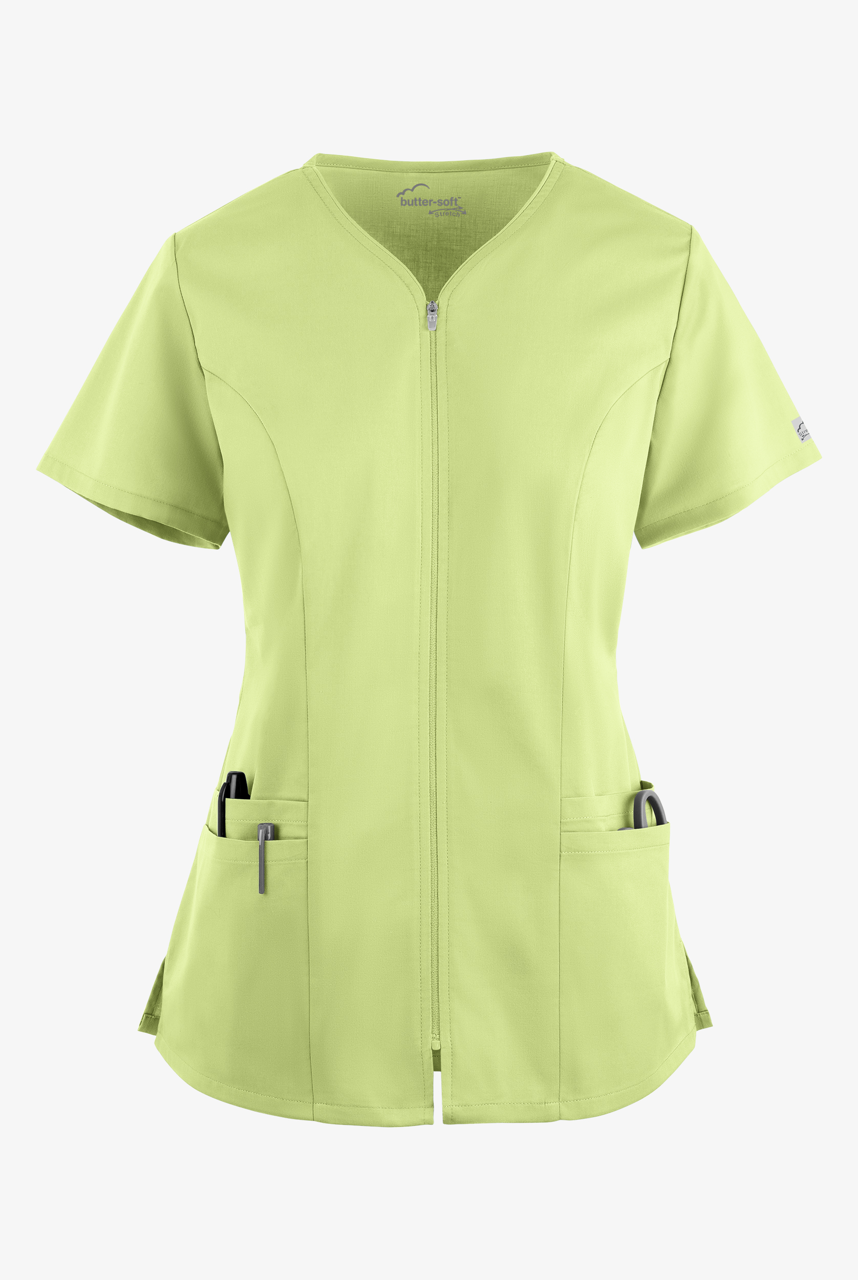 Butter-Soft STRETCH Women's 4-Pocket Smooth Face Zipper Scrub Top