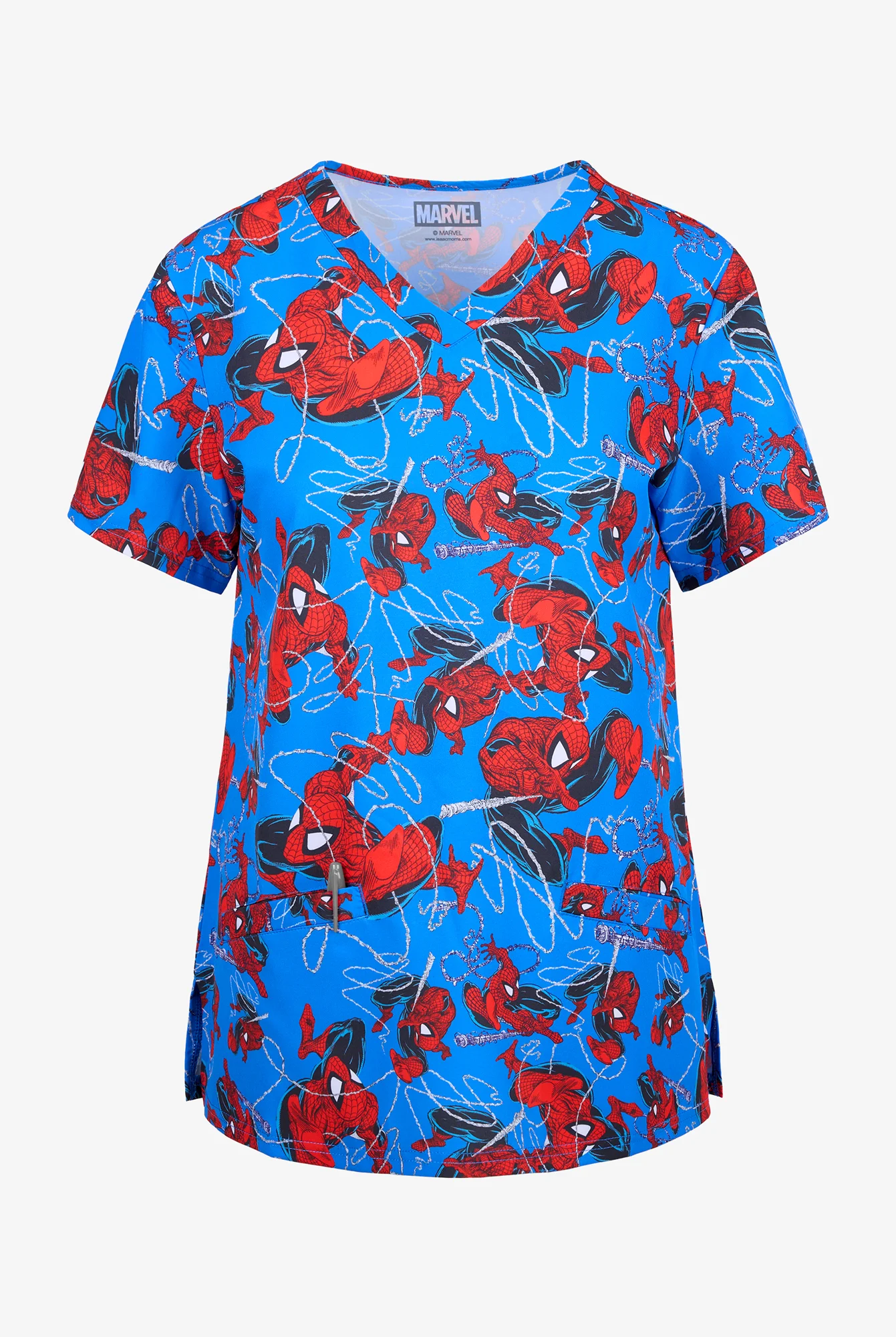 Spiderman Funscrubs Women's 2-Pocket STRETCH V-Neck Print Scrub Top