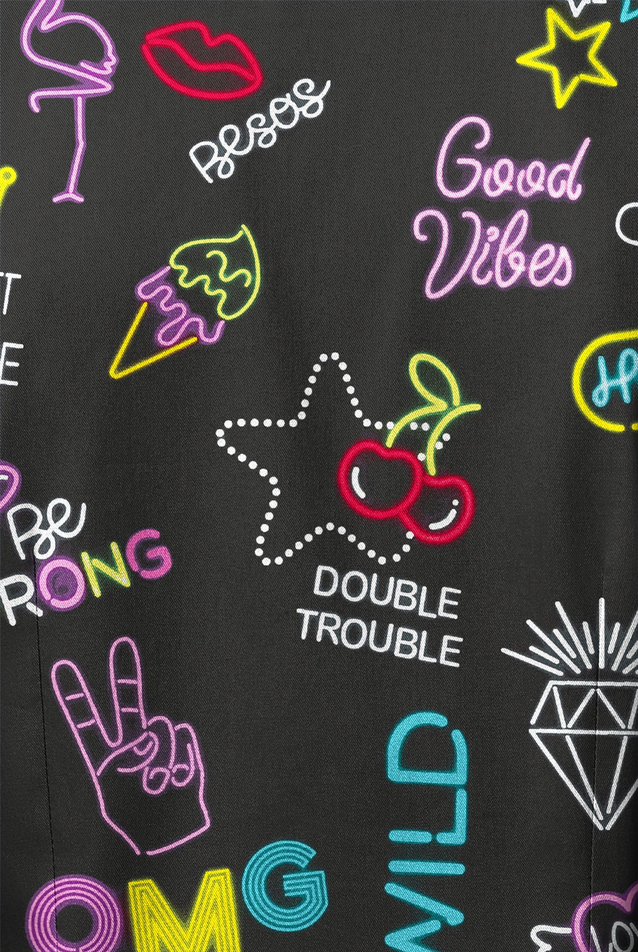 Butter-Soft STRETCH Neon Vibes Black Women's Printed Long Sleeve Snap Front Jacket