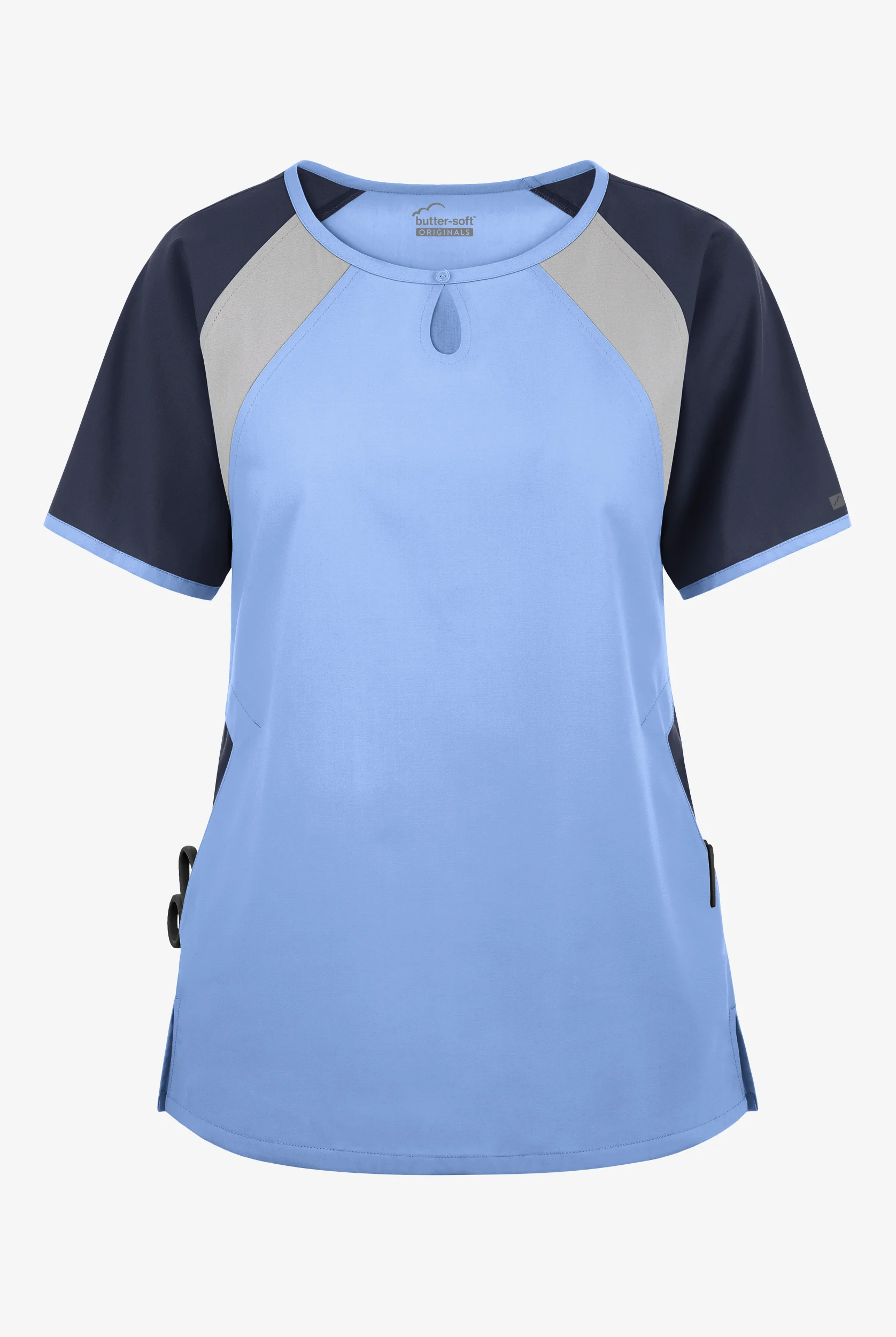 Butter-Soft Originals Women's 3-Pocket Keyhole Neck Tri-Colorblock Scrub Top