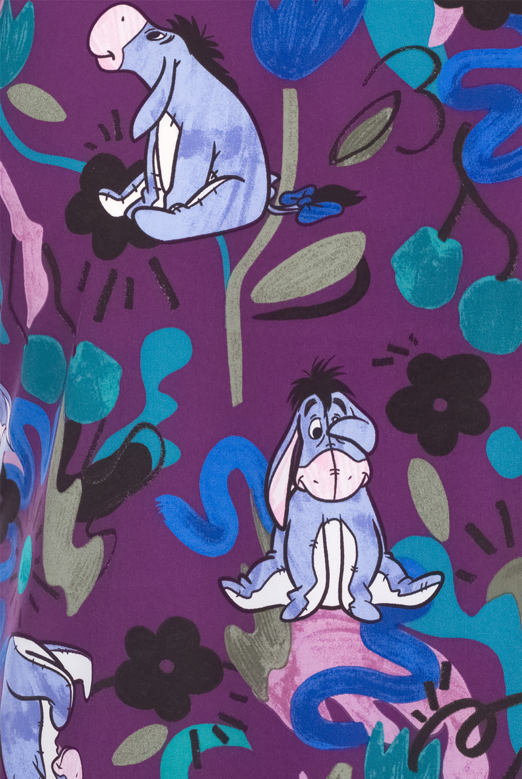 Tooniforms Disney's Eeyore Doodle Donkey Women's 3-Pocket STRETCH V-Neck Print Scrub Top