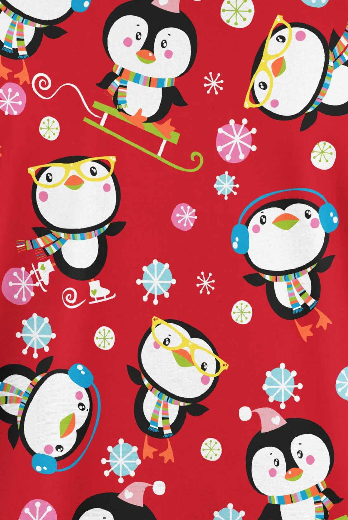 Butter-Soft Originals Penguin Playland Red Women's 2-Pocket Classic Fit V-Neck Print Scrub Top