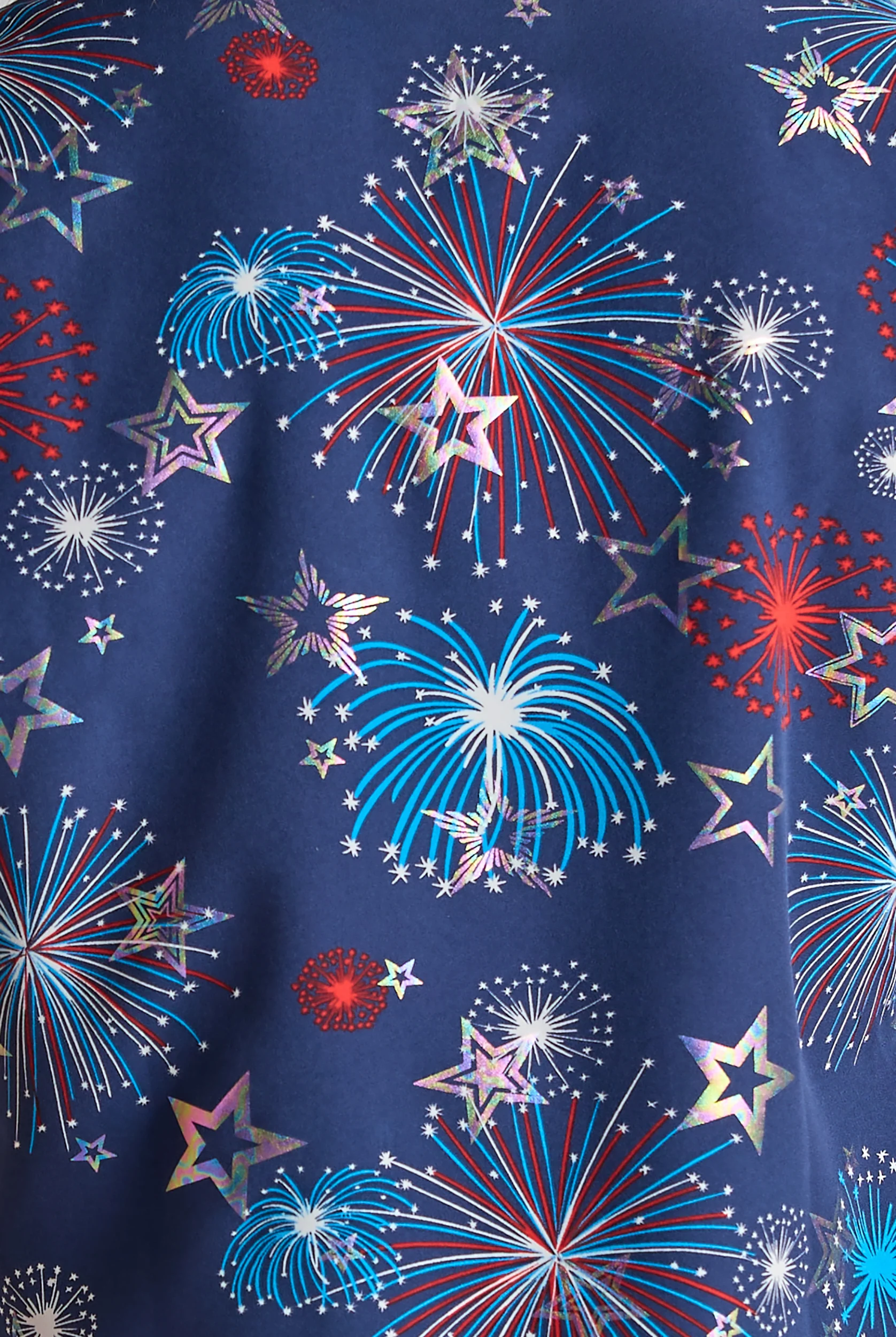 Butter-Soft STRETCH Shining Fourth Navy Women's 2-Pocket V-Neck Print Scrub Top