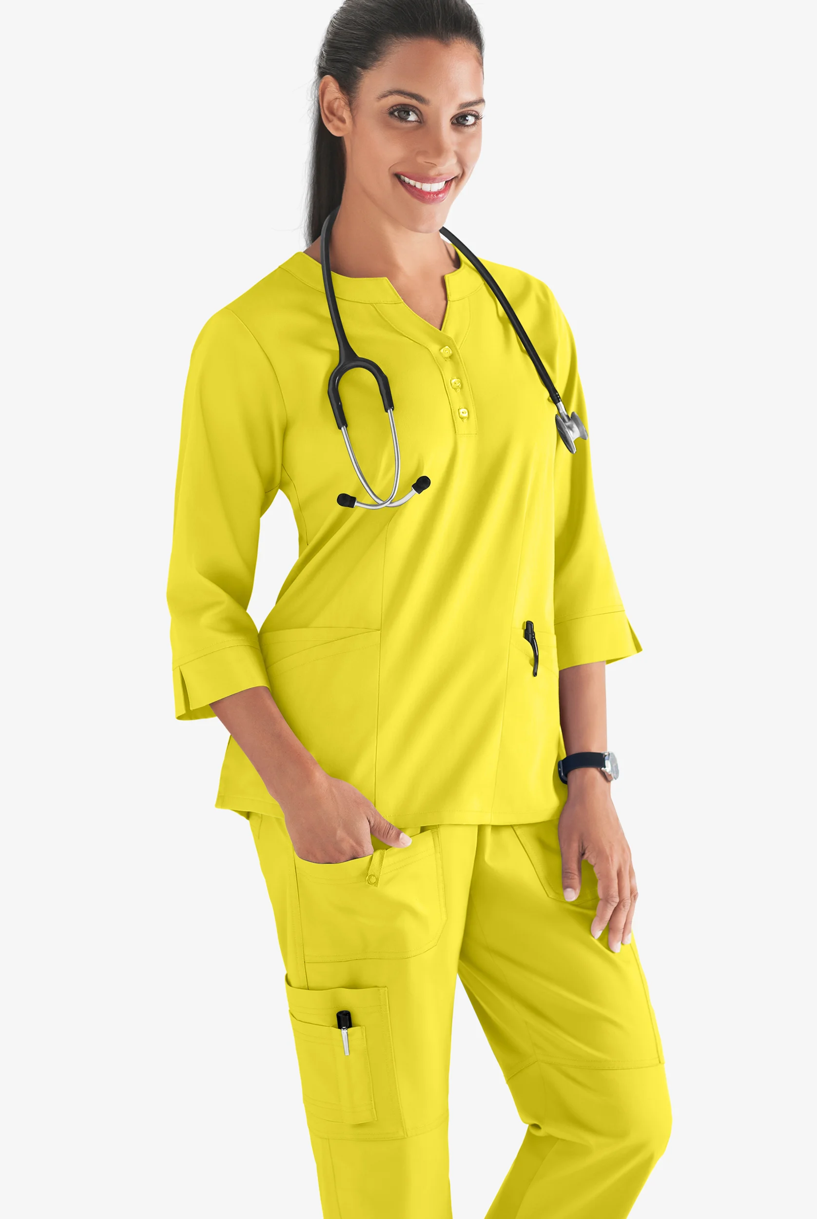 Butter-Soft STRETCH Women's 4-Pocket 3/4" Sleeve Round Neck Scrub Top