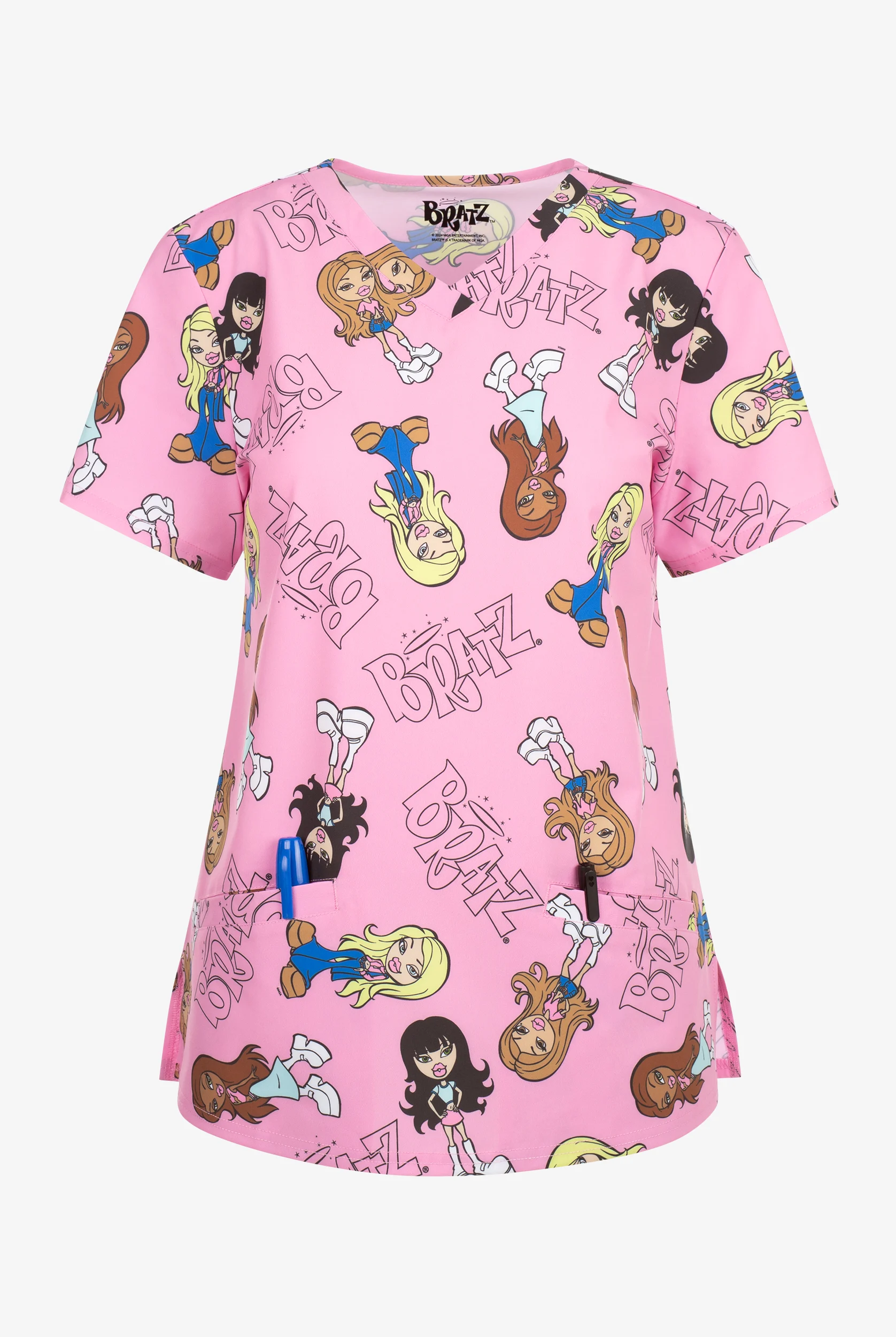 Bratz Girls by Funscrubs Women's 2-Pocket STRETCH V-Neck Print Scrub Top