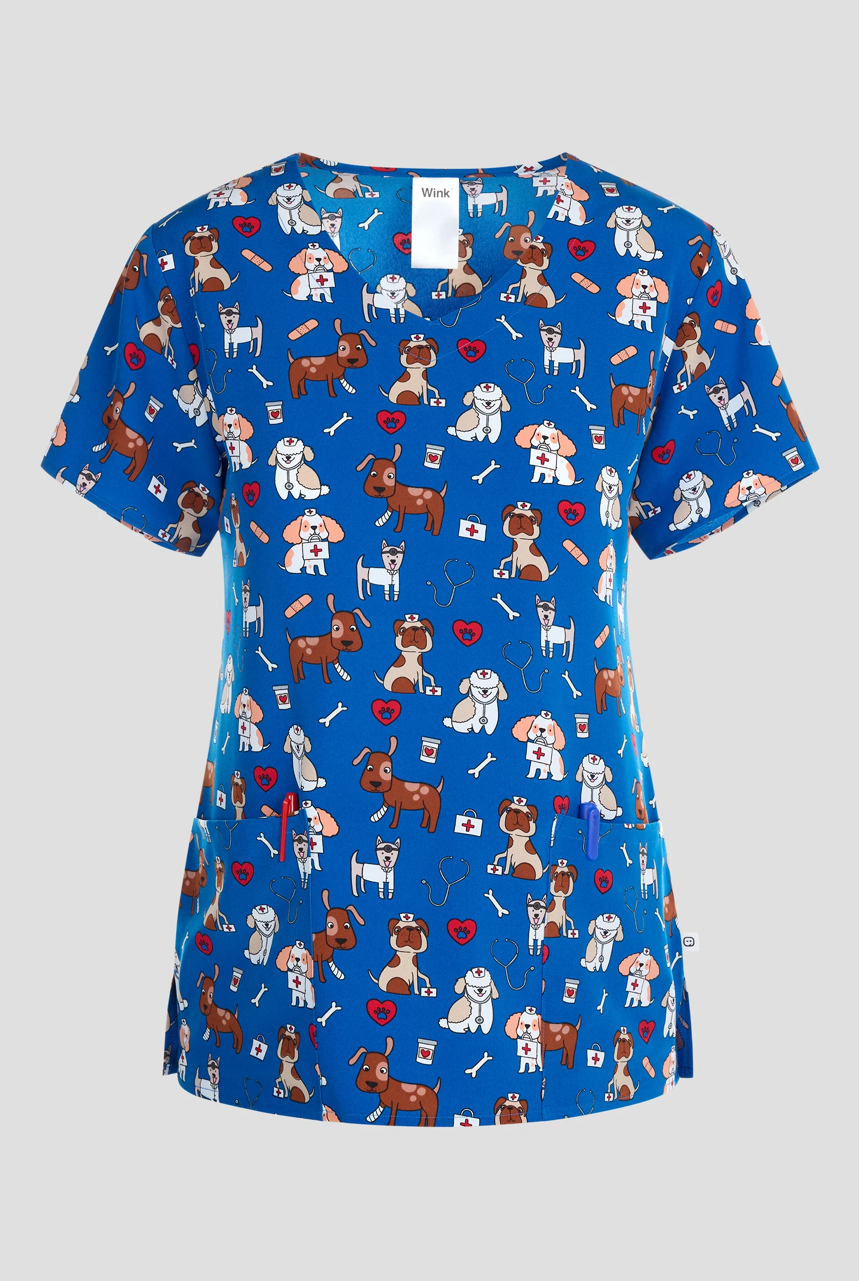 Wink Dog-tor Duty Women's 2-Pocket STRETCH V- Neck Print Scrub Top