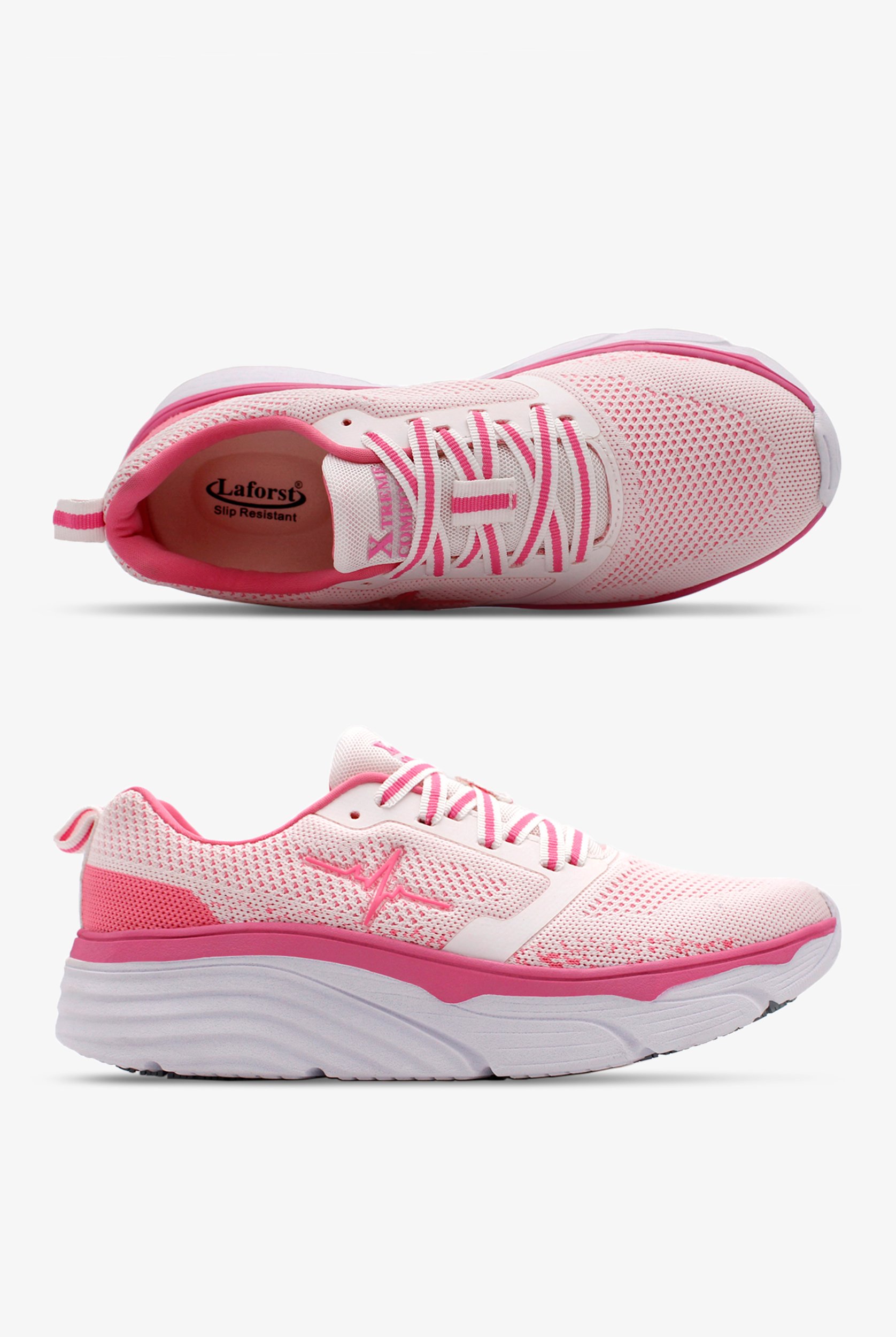 Zapatillas deportivas de enfermer&iacute;a LaForst Extreme Comfort Heart Beat Pink con cordones para mujer